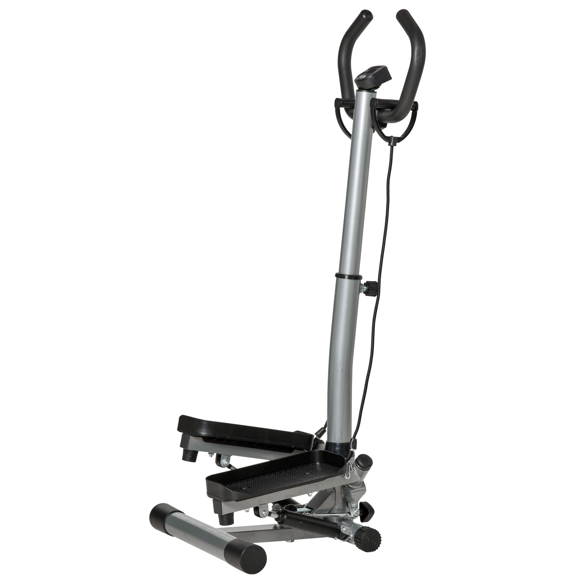 HOMCOM Stepper mit höhenverstellbarem Griff, rutschfesten Griffen und Elastikbändern, Step-Fitness mit LCD-Monitor für Zuhause und Fitnessstudio, Schwarz und Silber Aosom