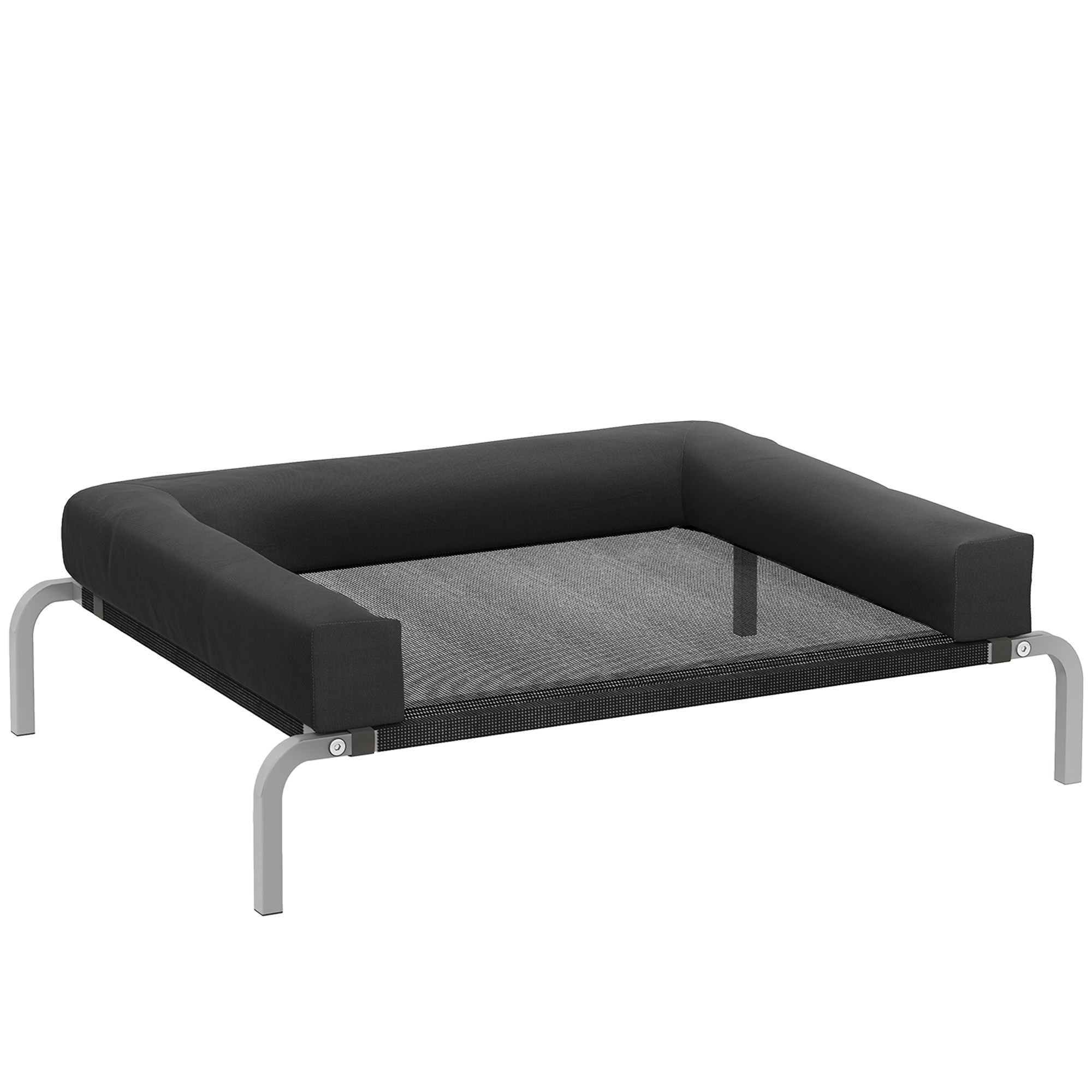 PawHut Erhöhtes kühlendes Hundebett, tragbares Camping-Hundebett für innen und außen, mit U-förmigem Kissen, atmungsaktivem Netz, beißfest, 90 x 65 x 30 cm, schwarz   Aosom