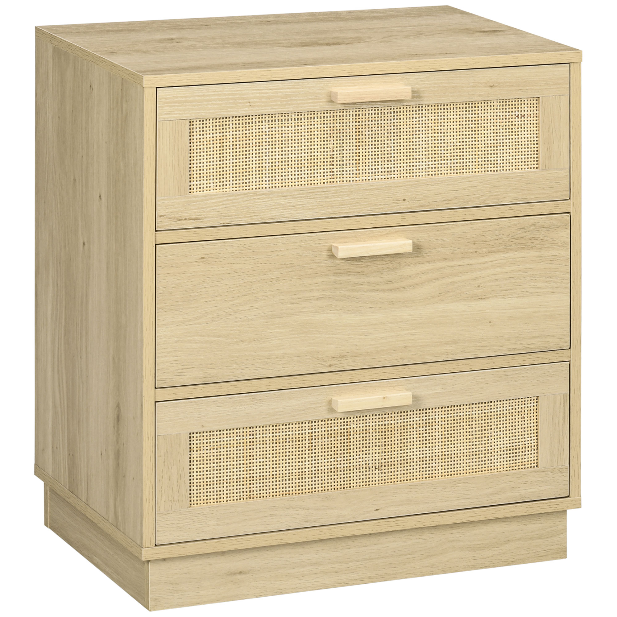 HOMCOM Kommode mit 3 Schubladen, Schlafzimmer-Aufbewahrungsmöbel im Boho-Stil mit Holzrahmen, Rattan-Kommode für Schlafzimmer, Wohnzimmer, Flur, Maße 60 x 38 x 69 cm, Naturholz   Aosom