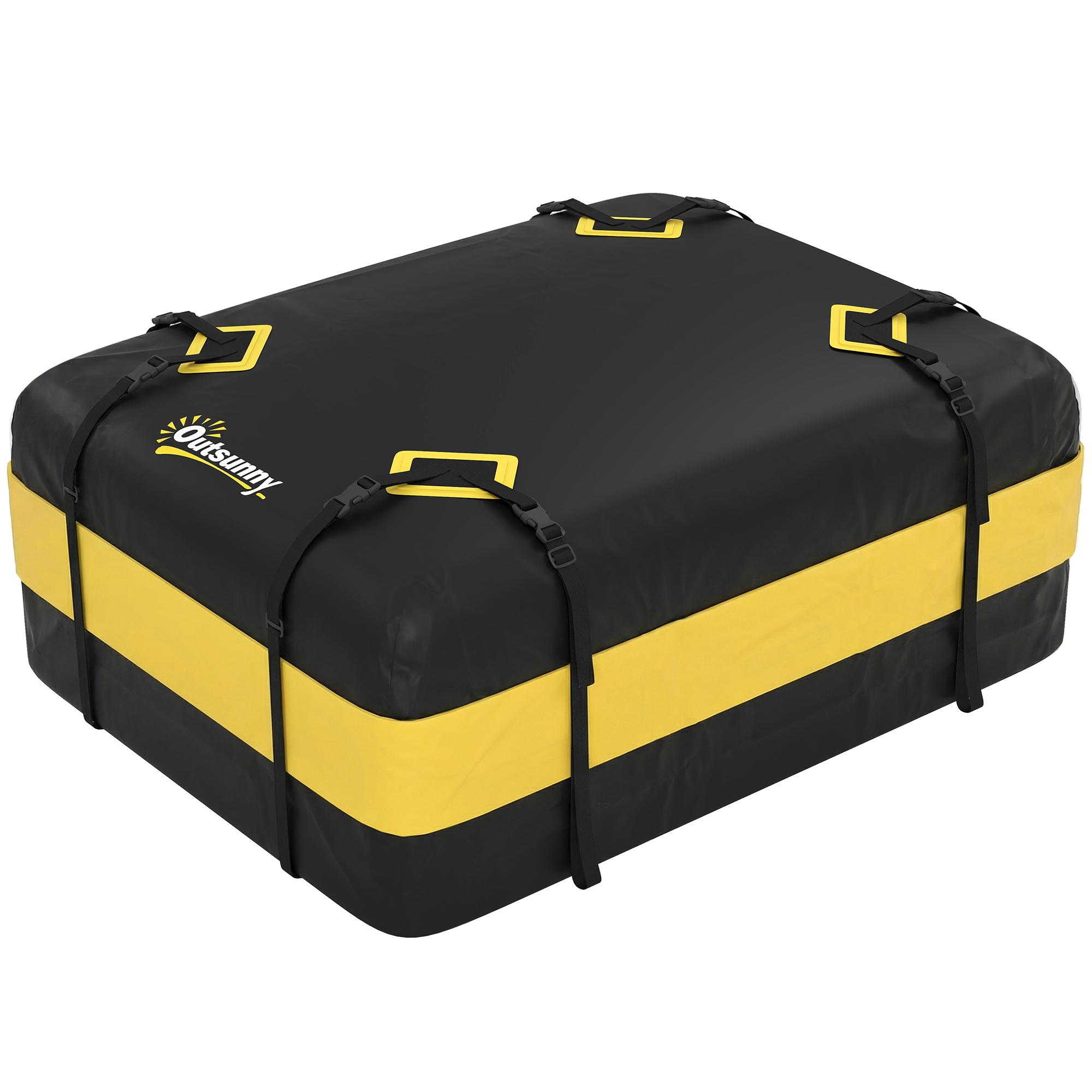 Outsunny Dachbox Auto 425L Wasserdicht Dachgepäckträger Tasche für alle Fahrzeugdächer mit/ohne Gepäckträger Gepäckbox mit 8 Verstärkte Gurte Rutsch-Matte Türhaken Gelb Aosom