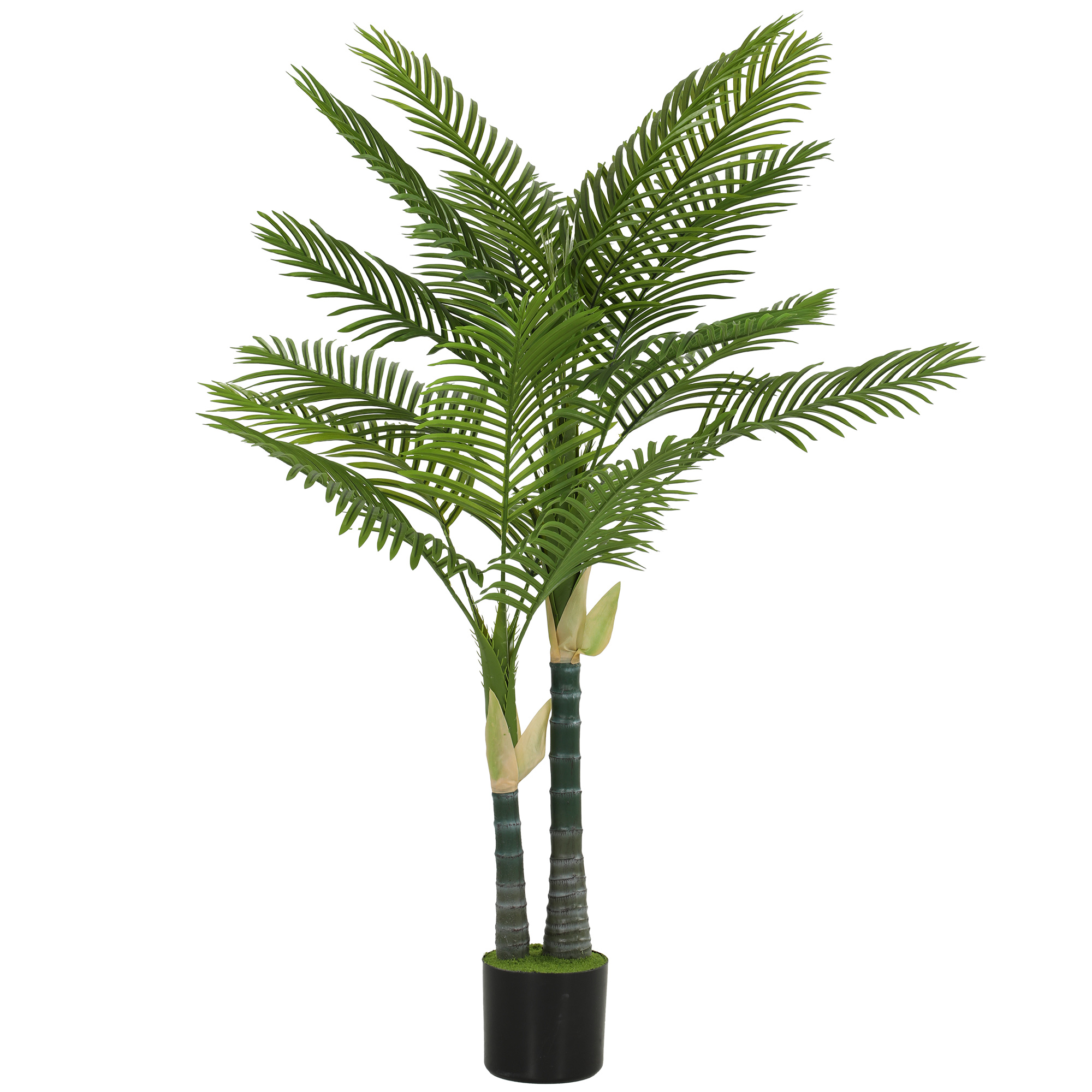 HOMCOM Künstliche Palme 150cm Kunstpalme mit 16 Palmenwedel Groß Kunstpflanze im Topf Kunstpflanzen Künstliche Pflanzen Wie Echt Zimmerpflanze für Wohnzimmer Büro Balkon Dekoration Schlafzimmer Aosom
