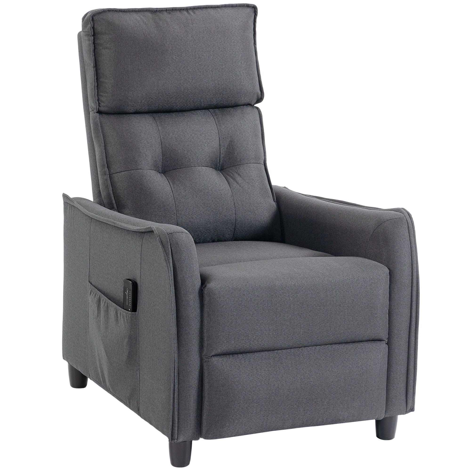 HOMCOM Relaxsessel Fernsehsessel mit Vibrationsmassage, Massagesessel mit Fußstütze, TV Sessel mit Fernbedienung, Seitentasche, Leinen-Optik, Grau Aosom