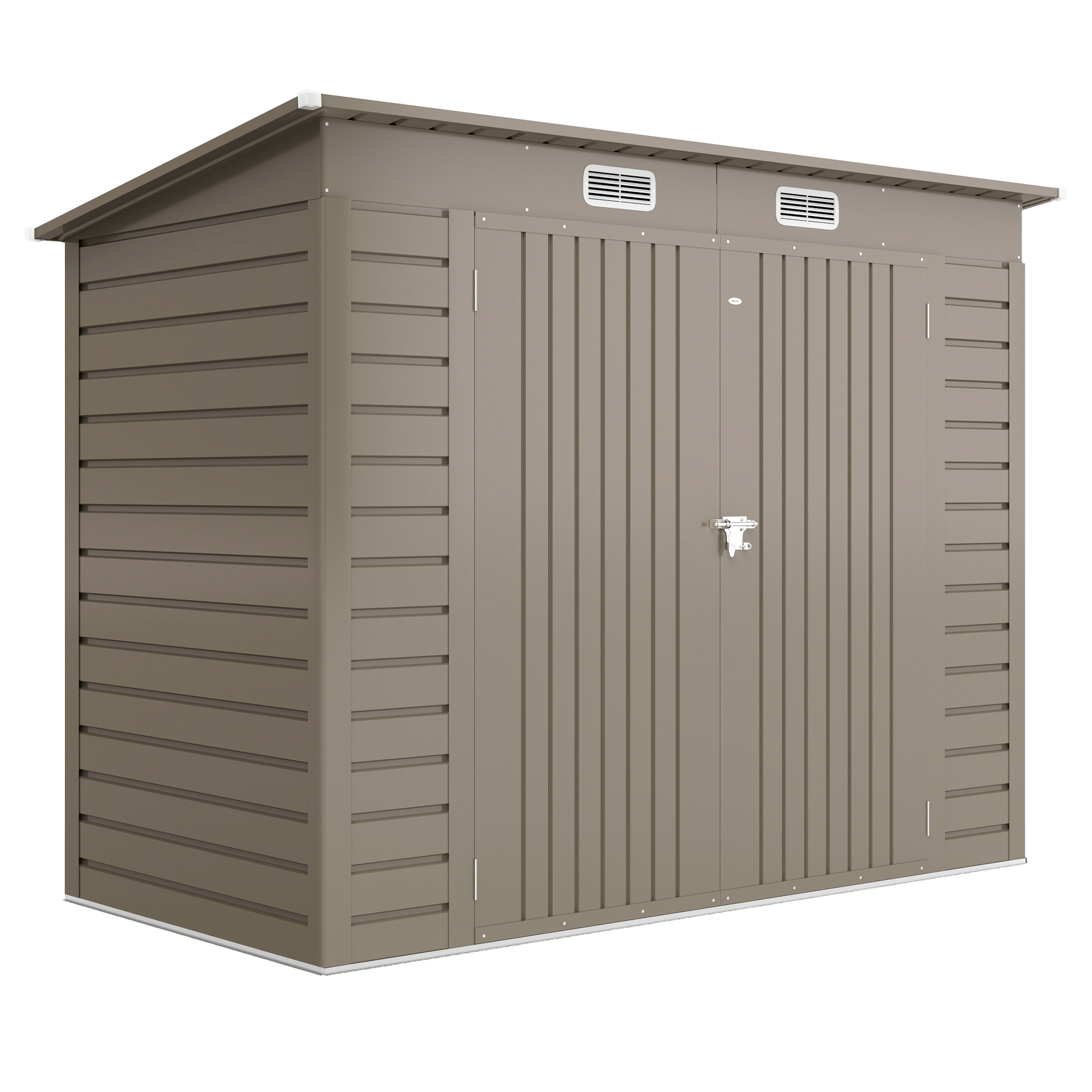 Outsunny Metall Gerätehaus 2,7 m² 249x121x183cm Geräteschuppen mit Pultdach Abschließbarer Doppeltür Entlüftung Schloss Rampe Gartenhaus Outdoor Garten Schuppen für Hinterhof Außenbereich Hellgrau Aosom