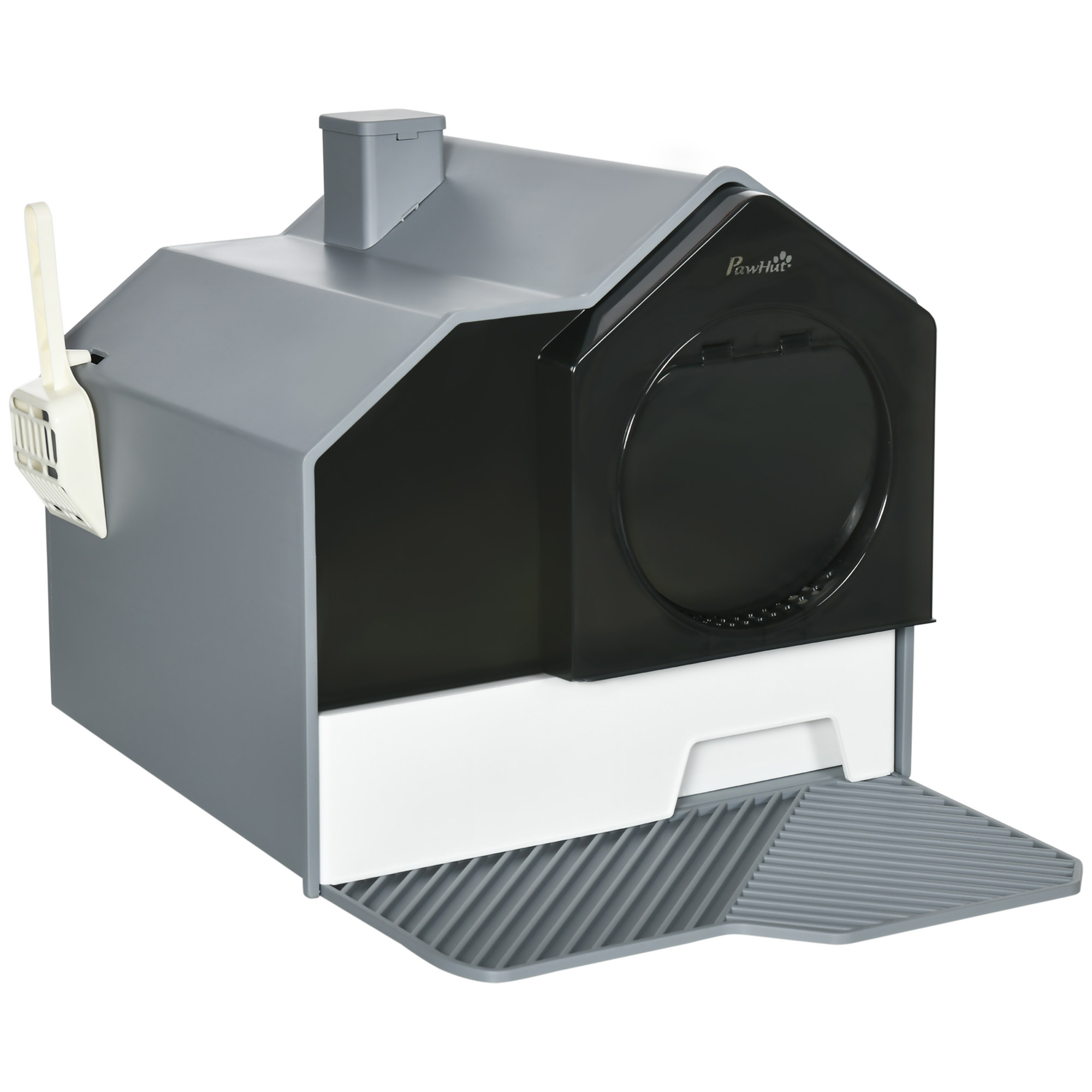 PawHut Katzenklo Haubentoilette Bodenwanne Schaufel Filter für Katzen bis 8kg Weiß+Grau 47x45x42cm Aosom