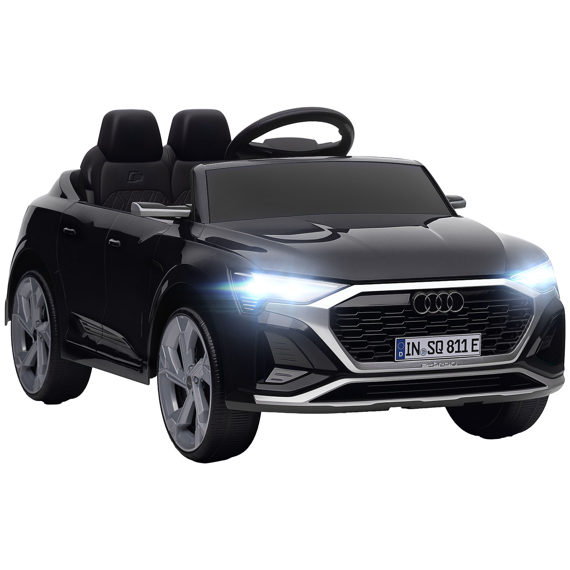 AIYAPLAY Kinder Elektroauto 12V Kinderauto mit 2,4G Fernbedienung, 2 Motoren MP3 Musik & Hupe, Elektrofahrzeug mit Scheinwerfer, 4 gefederte Räder für 3-4 Jahre Kinder, Schwarz Aosom