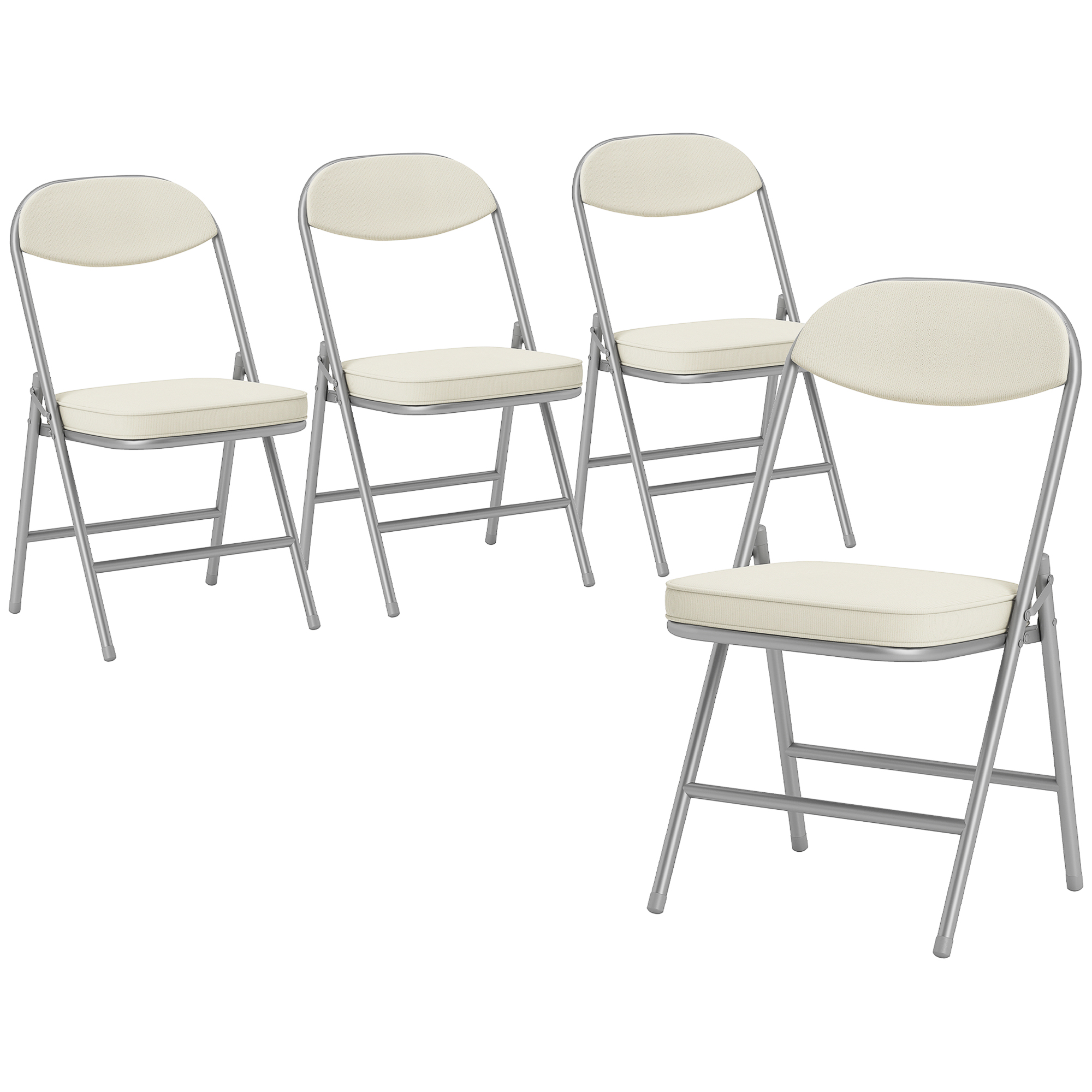 HOMCOM Klappstuhl 4er Set Campingstuhl mit Gepolsteter Rückenlehne, Klappbar Bürostuhl mit Stahlrahmen, Küchenstuhl mit Polster bis 120 kg belastbar für Gäste, Büro, Camping, Cremeweiß   Aosom