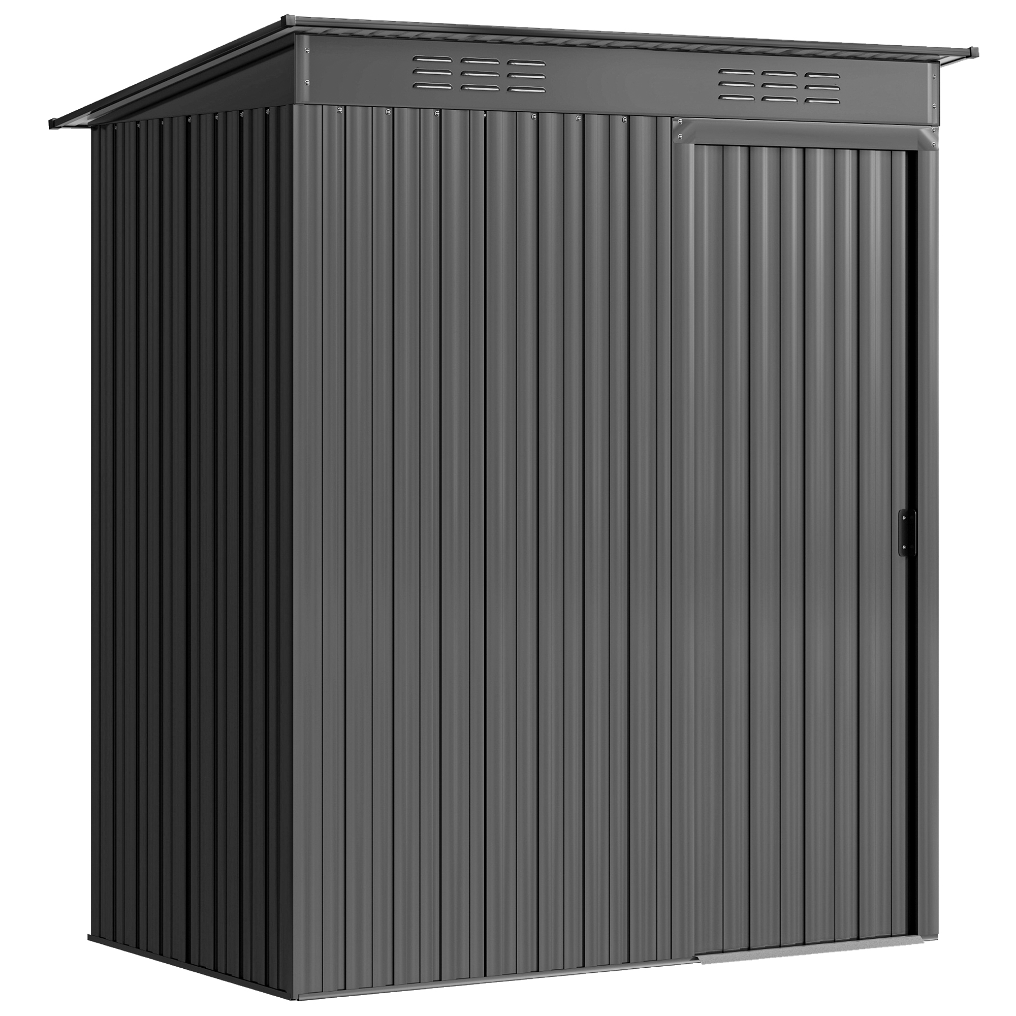 Outsunny Metall Gerätehaus 1,37 m², Geräteschuppen mit müheloser Montage Pultdach Schiebetür Lüftungen 2 Paar Handschuhen, 159 x 106 x 181 cm, wetterfest Outdoor Schuppen für Hinterhof Garten Aosom