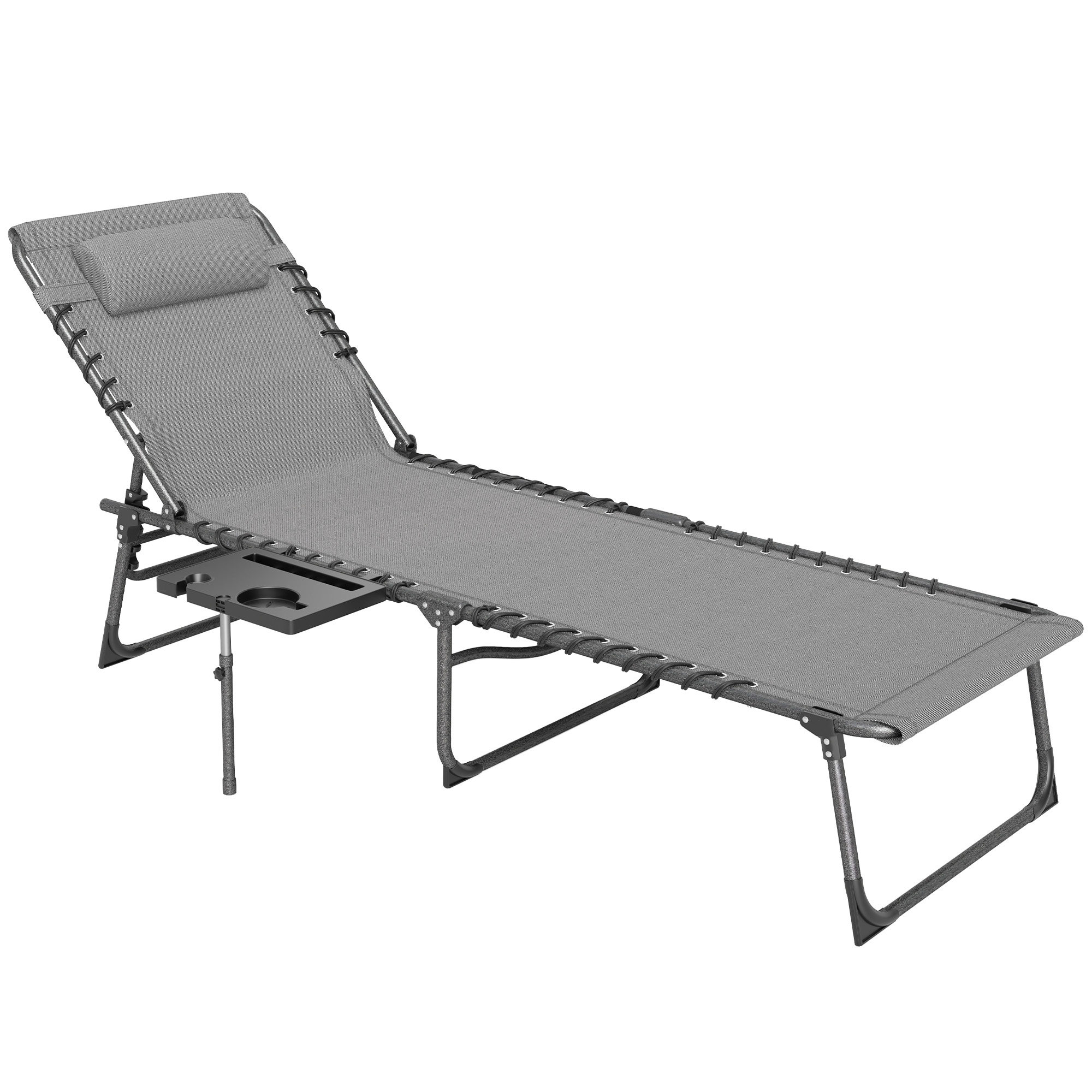 Outsunny Sonnenliege klappbar Gartenliege mit Kopfkissen, Liegestuhl mit 5-Fach verstellbare Rückenlehne, wetterfeste Campingliege, Gartenstuhl bis 120 kg, für Garten Outdoor Strand Pool Grau   Aosom