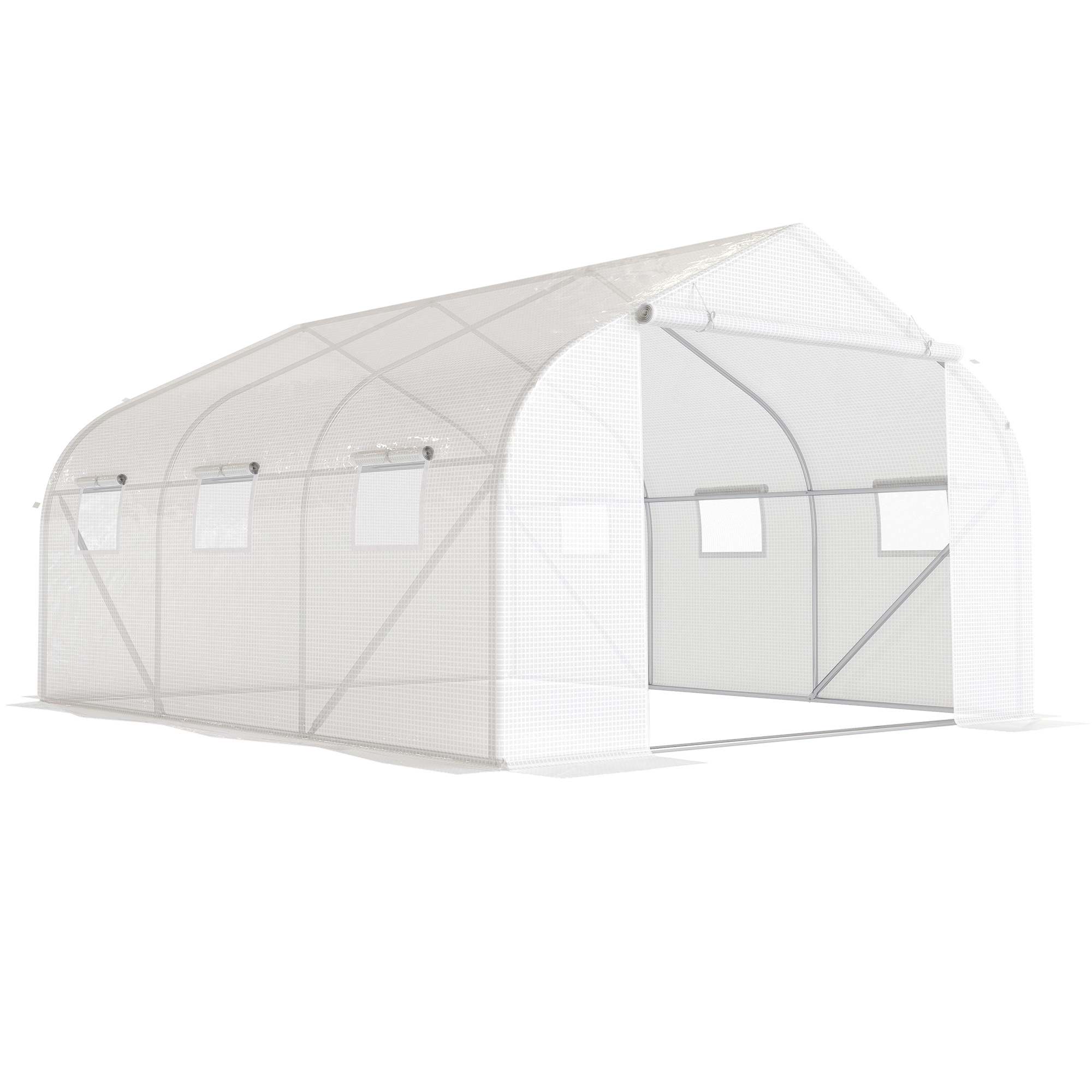 Outsunny Foliengewächshaus 4,45x2,99x2,05m UV-Schutz Tomatenhaus, Mesh-Fenster, Winddicht, Metall, Weiß Aosom