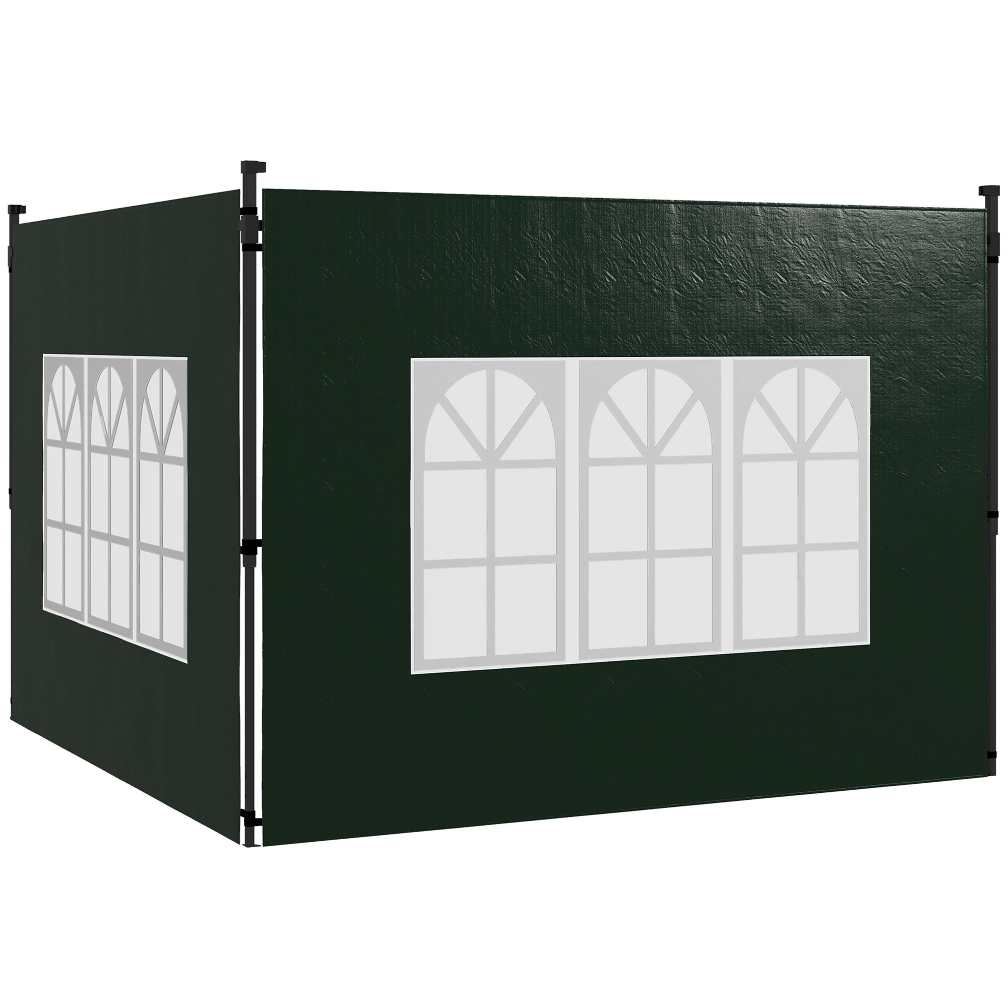 Outsunny 2er Set Seitenwände für Pavillon 3x3 3x6 Wasserdicht Seitenteile mit Fenster Winterfest Seitenwände für Pavillon Partyzelt Gartenzelt, Dunkelgrün Aosom