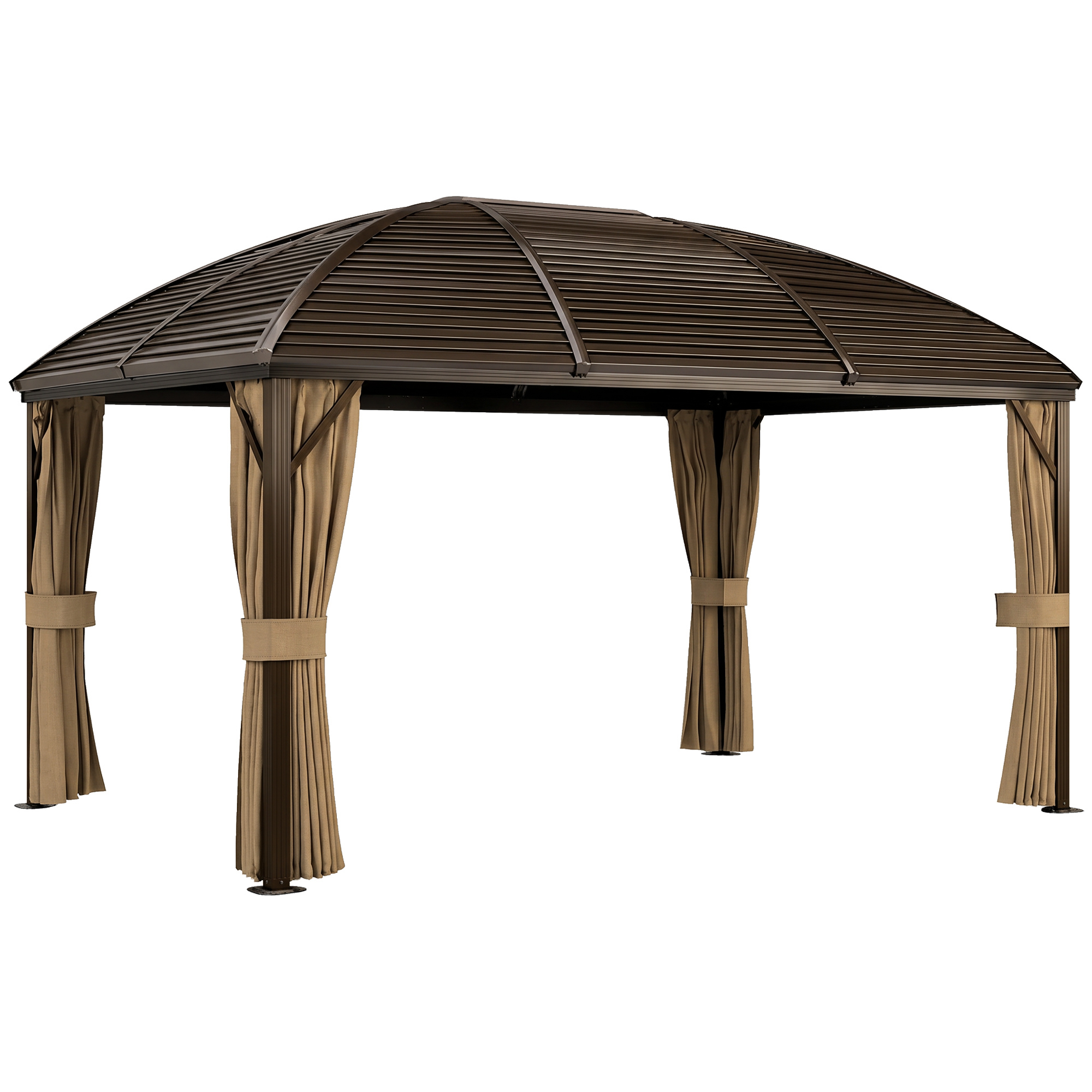Outsunny Pavillon mit Hardtop, 4x3 m Wasserdicht Stabil Winterfest Gartenpavillon mit Moskitonetz, Haken, Seitenteile, Bogendach, Garten-Pavillon aus Aluminium, für Garten, Terrasse, Braun   Aosom