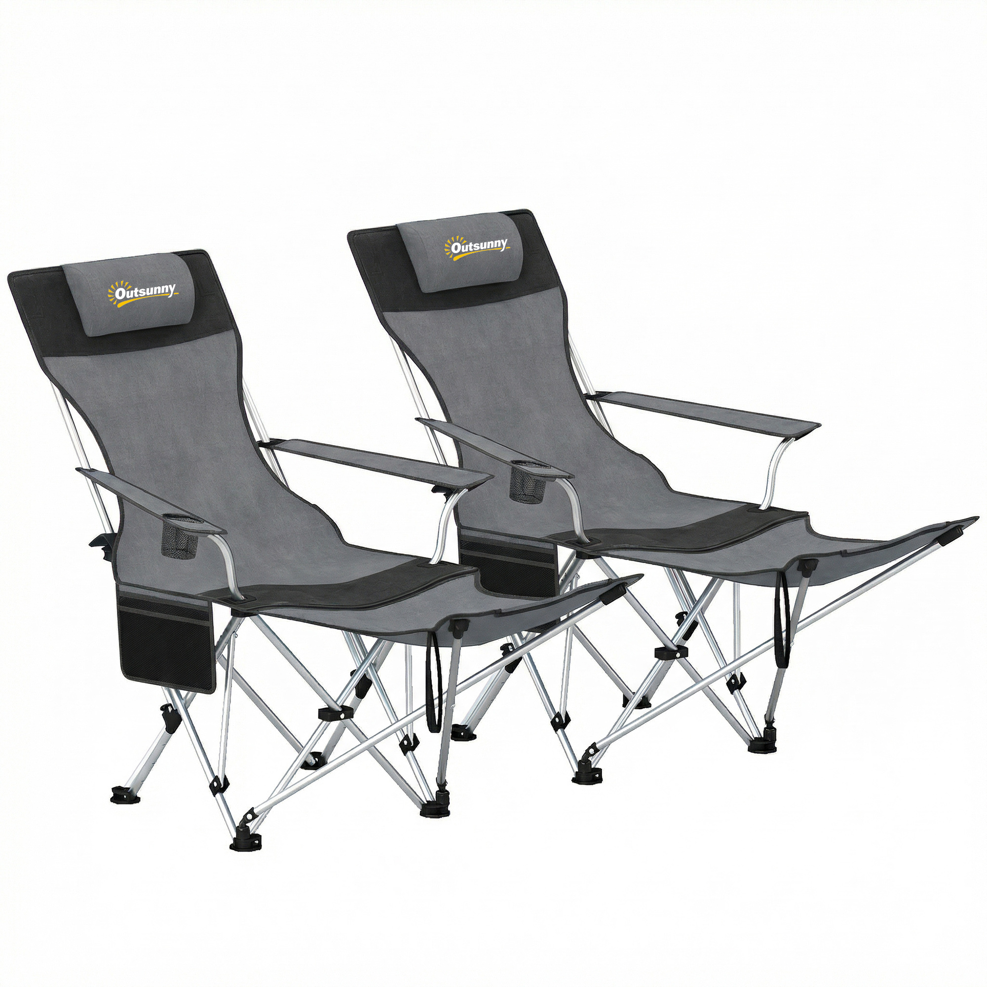Outsunny 2er Set Campingstuhl faltbar Angelstuhl mit abnehmbar Fußablage Getränkehalter Kopfstütze Gartenstuhl belastbar 120 kg Liegestuhl für Erwachsene Klappstuhl Strandstuhl Campingstühle Aosom