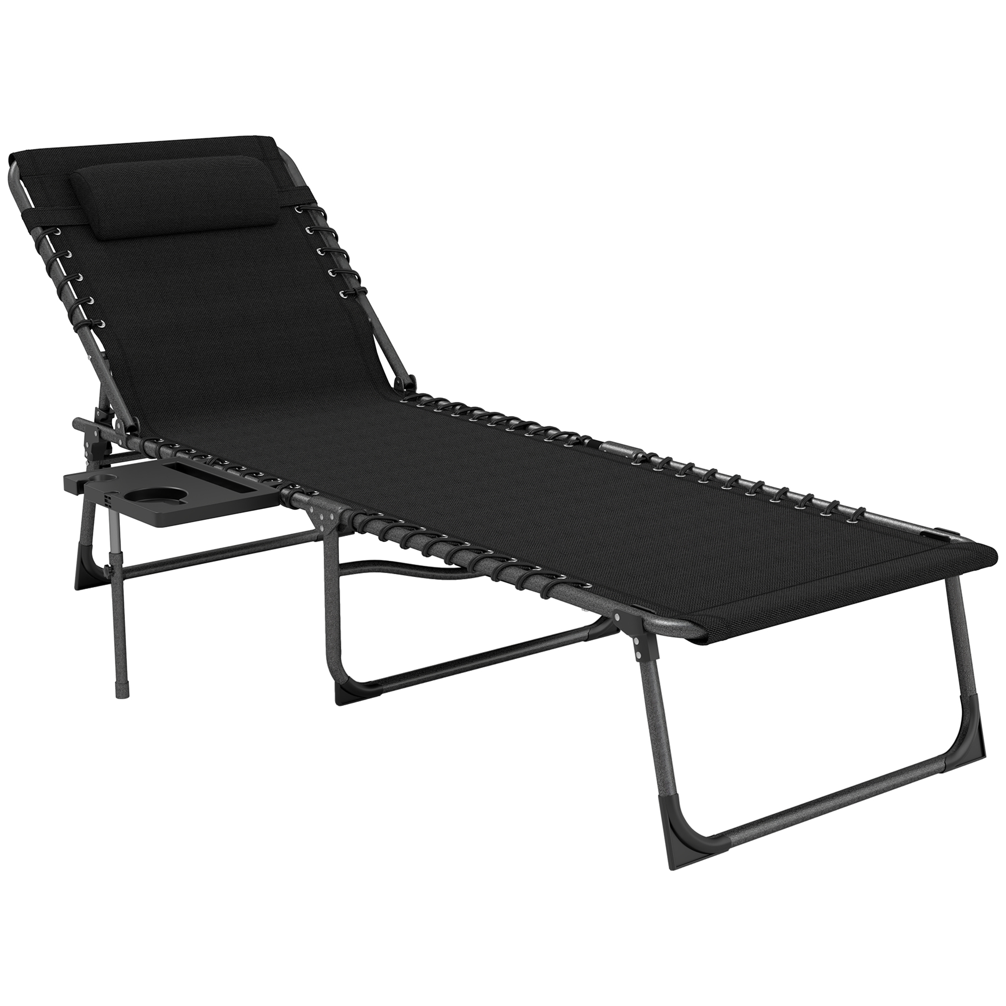 Outsunny Sonnenliege klappbar Gartenliege mit Kopfkissen, Liegestuhl mit 5-Fach verstellbare Rückenlehne, wetterfeste Campingliege, Gartenstuhl bis 120 kg, für Garten Outdoor Strand Pool Schwarz   Aosom