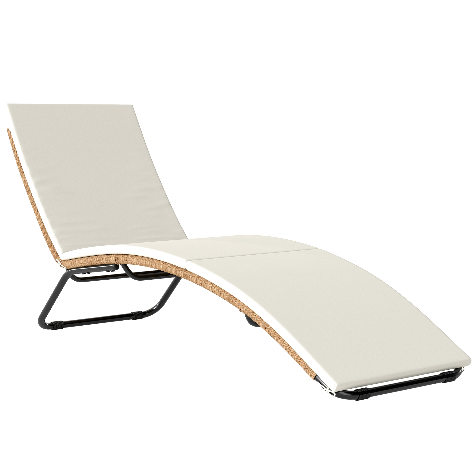 Outsunny Poly Rattan Sonnenliege S-förmige Gartenliege mit Auflage atmungsaktive Sitzfläche Stahlrahmen, UV-beständige Relaxliege Outdoor Rattan Liege Gartenmöbel für Garten Terrasse Pool Cremeweiß Aosom