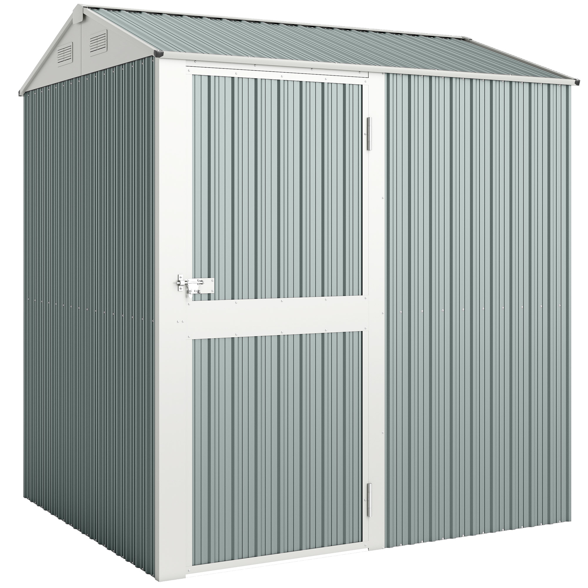 Outsunny Metall Gerätehaus 3,5 m², Hoher Abschließbar Geräteschuppen mit Sattedach Lüftungen Handschuhen, 209 x 177 x 236 cm, Garten Schuppen für Hinterhof Garten Hellgrau Aosom
