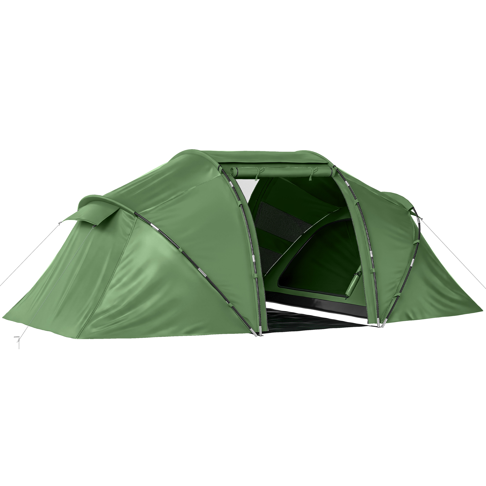 Outsunny Tunnelzelt für 4-6 Personen, Campingzelt mit Tür, Bodenplane, 2000mm wasserdicht Familienzelt, Gruppenzelt für Camping Reise Trekking Garten, Grün   Aosom
