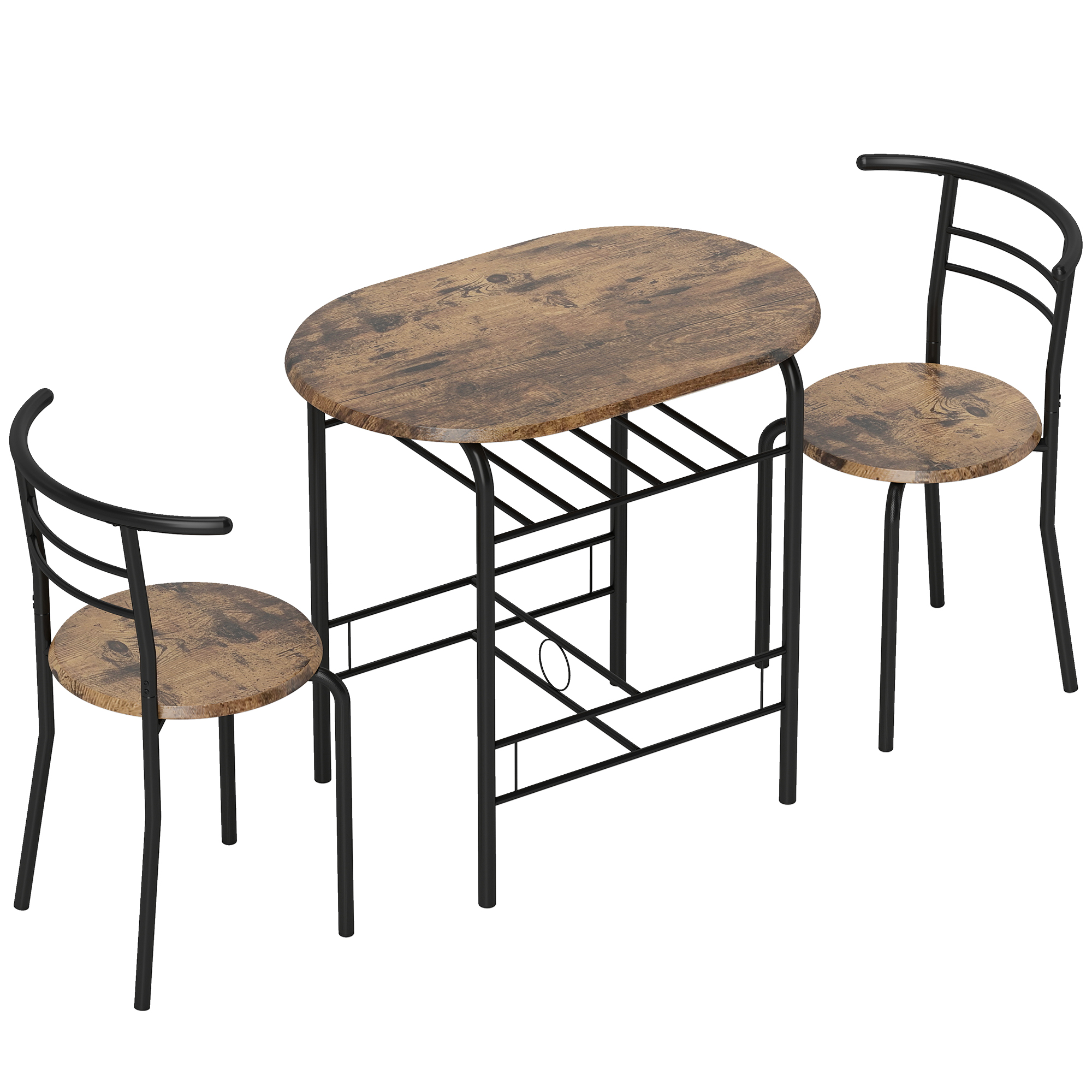 HOMCOM 3-teiliges Esszimmer-Set, 80 cm Küchentisch mit Stühlen für 2 Personen und Ablage, für kleine Räume, Esszimmer, Wohnzimmer, Apartment, rustikales Braun   Aosom
