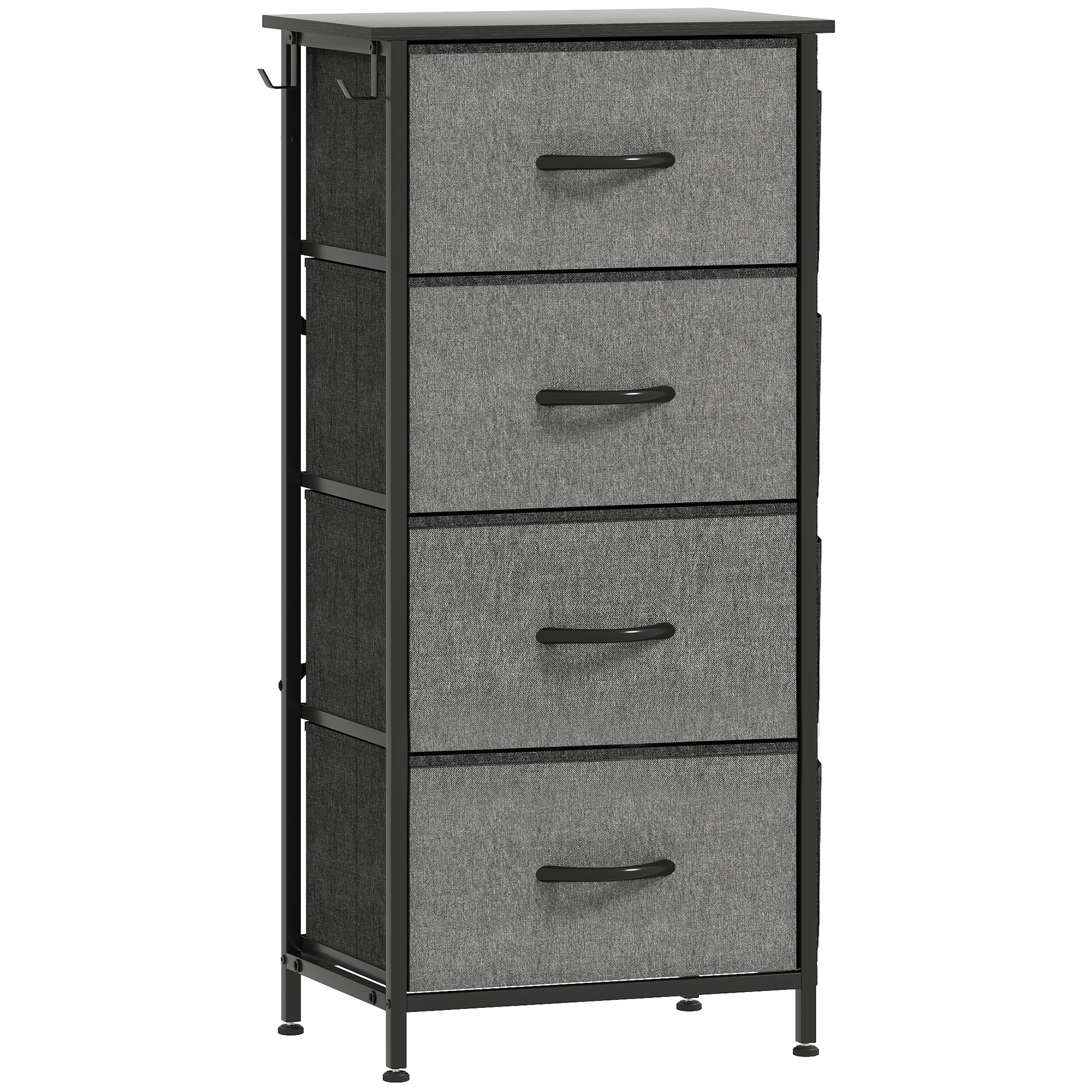 HOMCOM Kommode 4 Schubladen aus Stoff, Aufbewahrungsmöbel mit 4 Taschen, 2 Haken, Stahlgestell, Kommode für Wohnzimmer, Schlafzimmer, Flur, grau   Aosom