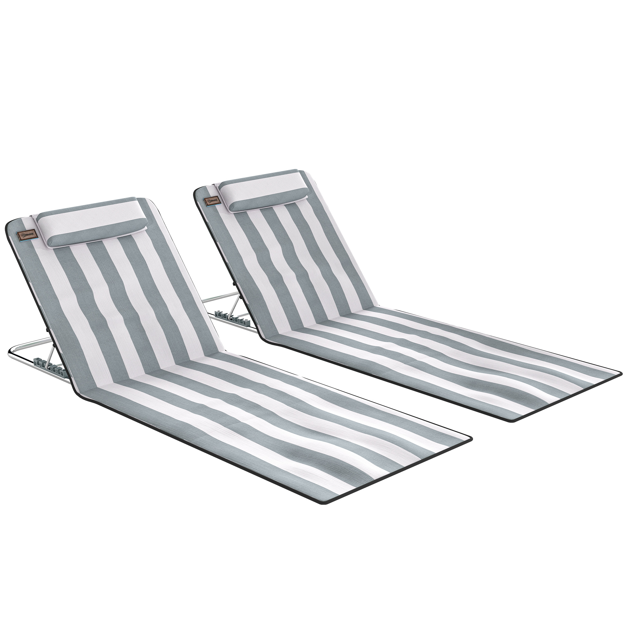 Outsunny Sonnenliege klappbar Gartenliege mit Kopfkissen Strandmatte mit 5-Fach verstellbare Rückenlehne Strandliege mit Tragetasche für Garten Urlaub Outdoor Strand Pool, Hellgrau   Aosom