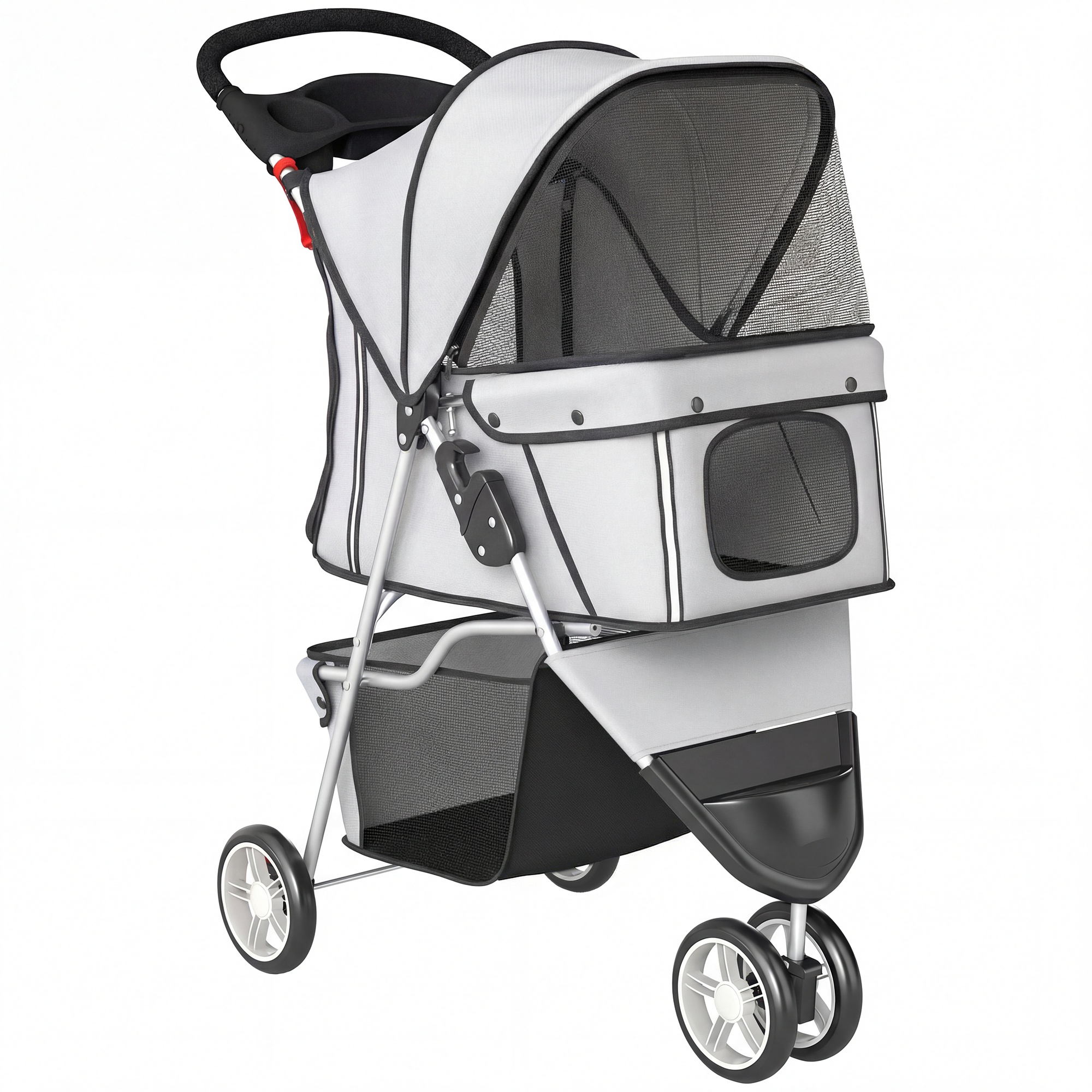 PawHut Hundewagen Hundebuggy Faltbar Katzenwagen bis 10kg mit verstellbarem Verdeck, Aufbewahrungskorb, Getränkehalter, atmungsaktivem Mesh, Haustierbuggy für kleine Hunde, Grau   Aosom