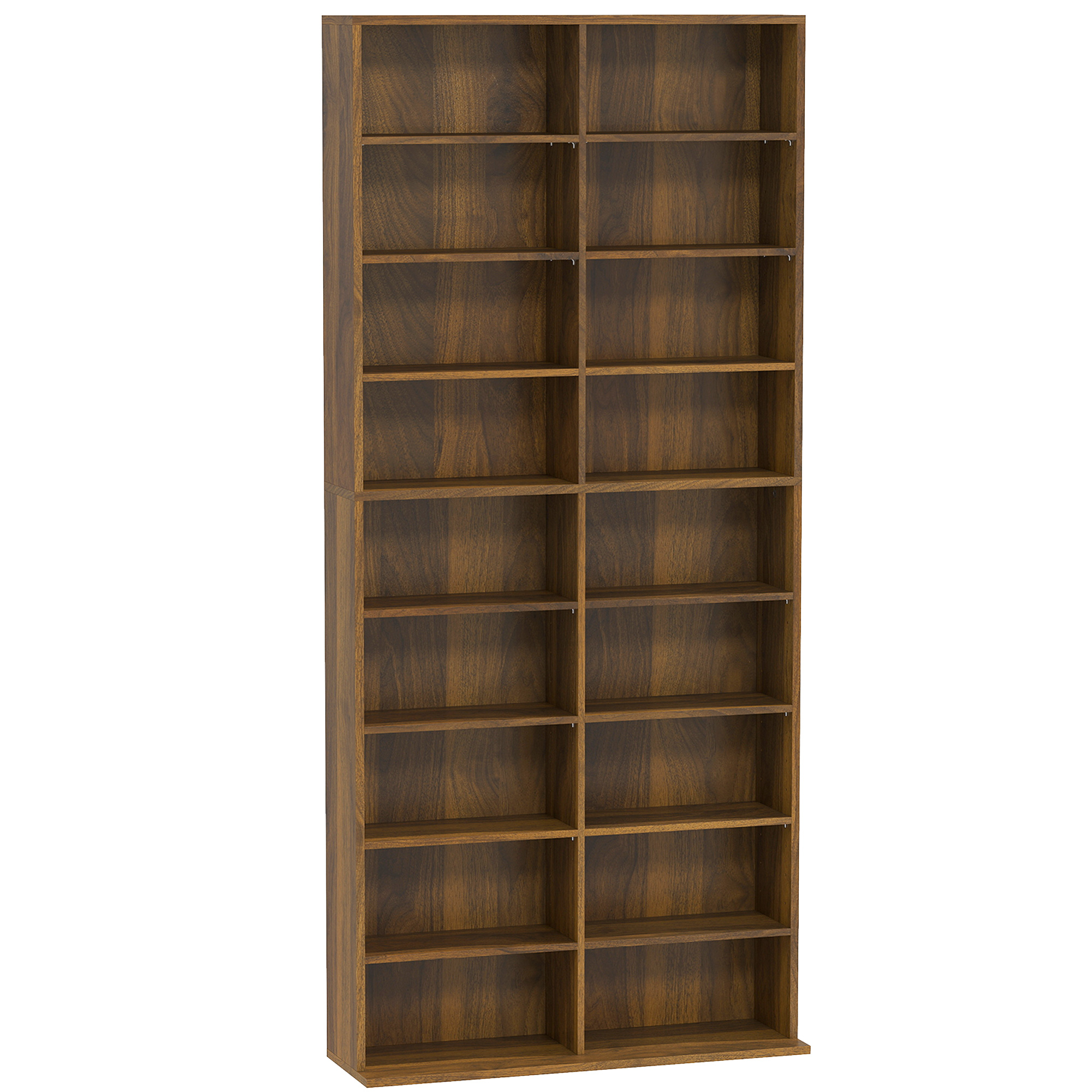 HOMCOM CD- und DVD-Aufbewahrung, Multimedia-Regal, max. Kapazität 640 CD/360 DVD und 430 Blu-ray, 18 Fächer 14 verstellbare Einlegeböden, für Wohnzimmer, Schlafzimmer, 78,5x24x175cm, dunkler Nussbaum Aosom