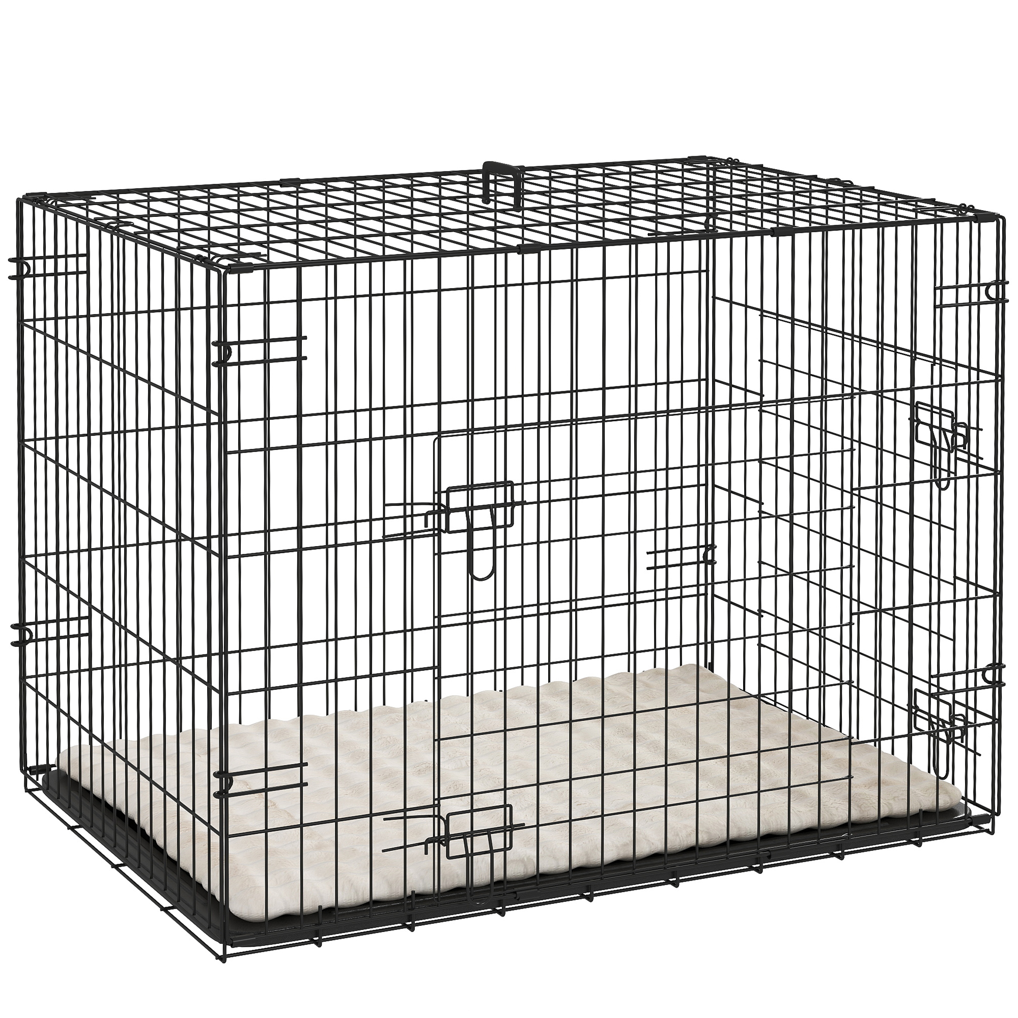 PawHut Hundebox klappbar mit 2 Türen, Transportbox mit ausziehbare Bodenschale Kissen Hundetransportbox Drahtkäfig für kleine Hunde 75 x 48,5 x 53 cm Schwarz Aosom