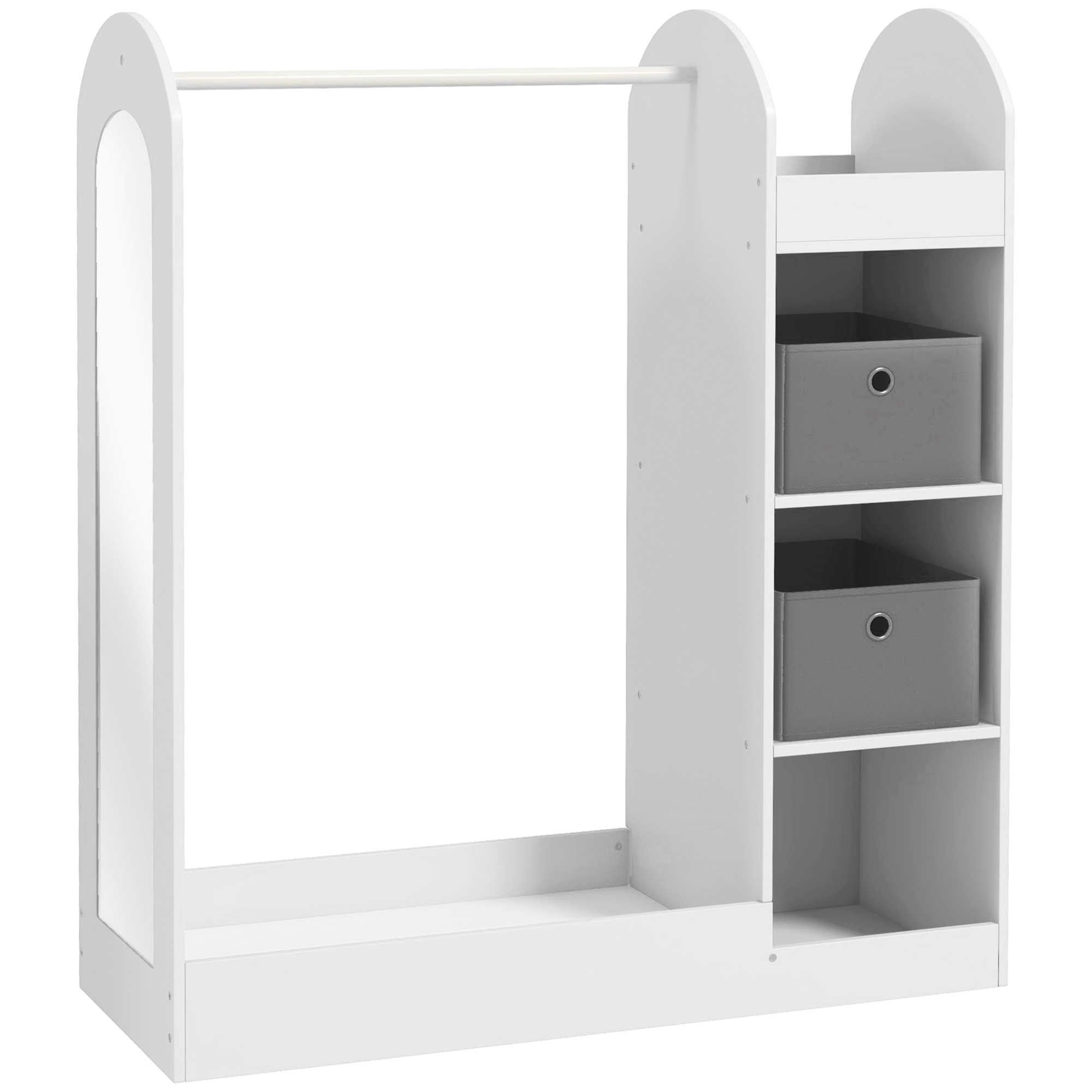 AIYAPLAY Kindergarderobe 3-8 Jahre mit Regalen, 2 Boxen, Kleiderstange und Spiegel, Möbel für Kinderzimmer und Flur, aus Holz, Tragfähigkeit 30 kg, Weiß Aosom