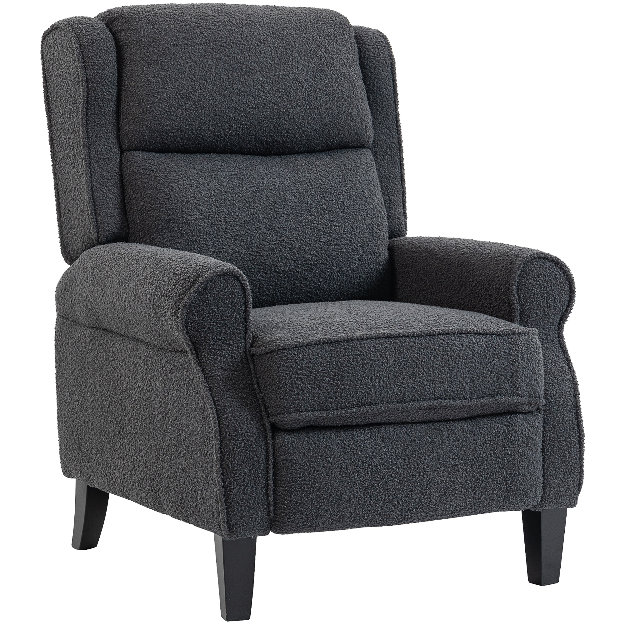 HOMCOM Relaxsessel aus Teddy-Fleece, Relaxstuhl mit ausziehbarer Fußstütze, gepolsterte Sitzfläche, Taschenfedern, für Wohnzimmer, Büro, Heimkino, dunkelgrau Aosom