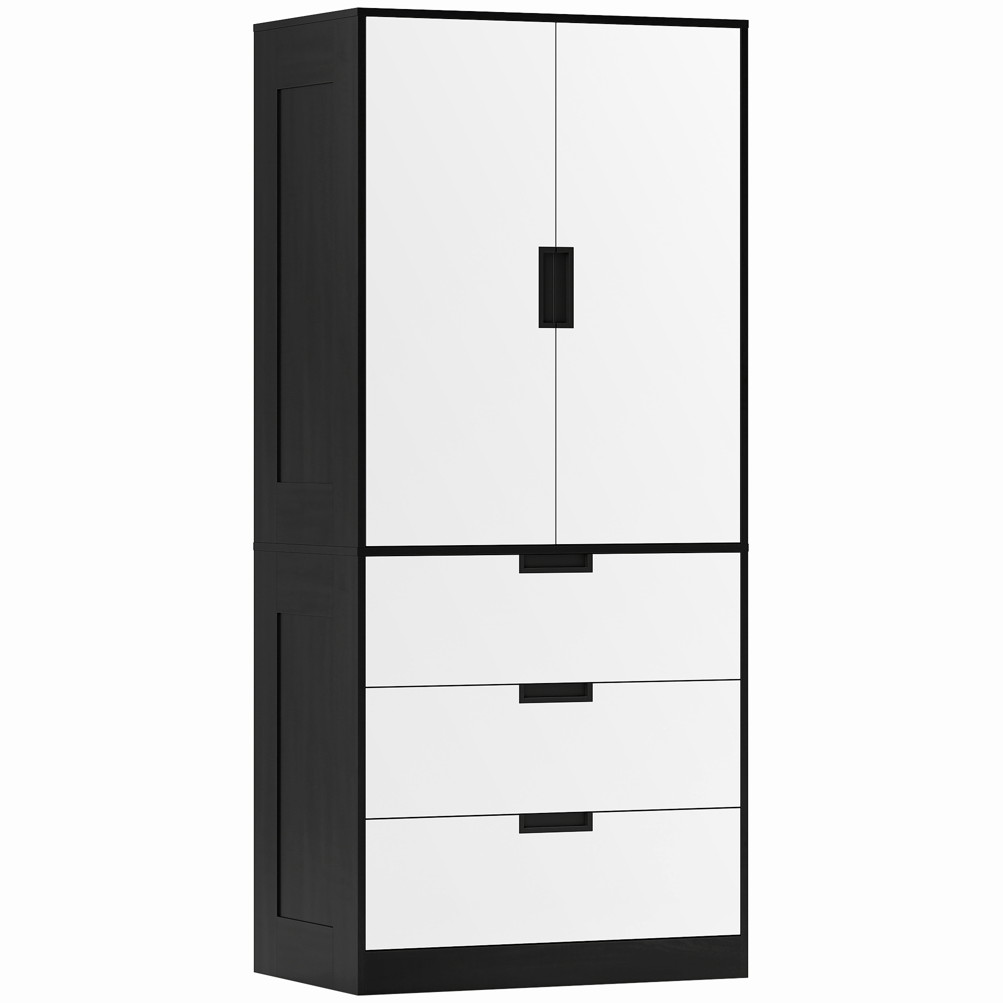 HOMCOM Schlafzimmerkleiderschrank 2-türig mit Soft-Close und 3 Schubladen, platzsparender Mehrzweck-Garderobenschrank mit Kleiderstange, modern für Schlafzimmer/Abstellraum, 80x50x180 cm, Weiß und Schwarz   Aosom