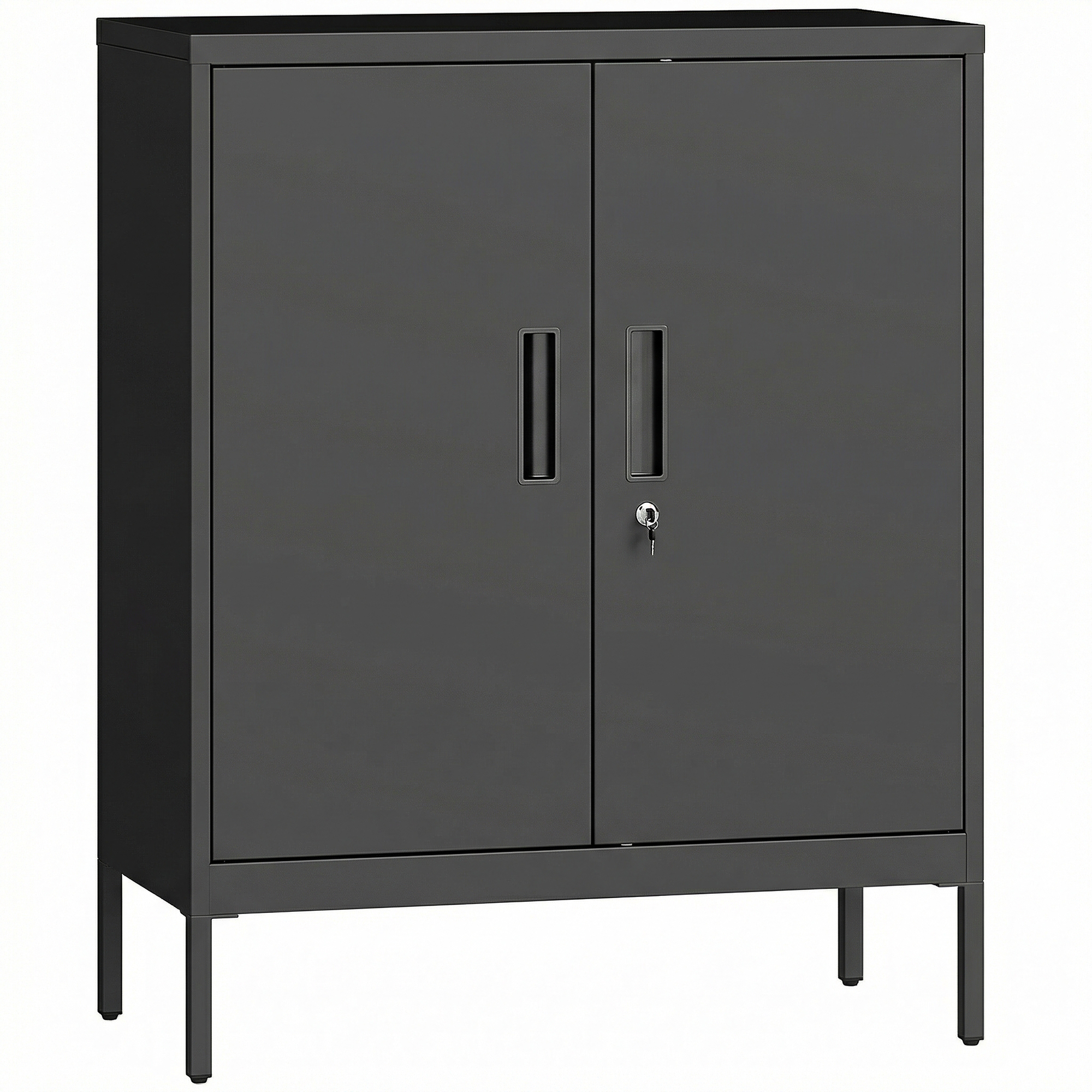HOMCOM Metallschrank fürs Büro, 80 x 40 x 100 cm, Stahlschrank mit Schloss, 2 Türen und 2 verstellbare Einlegeböden, Aktenschrank zur Dokumentenaufbewahrung für Büro oder Garage, Schwarz Aosom