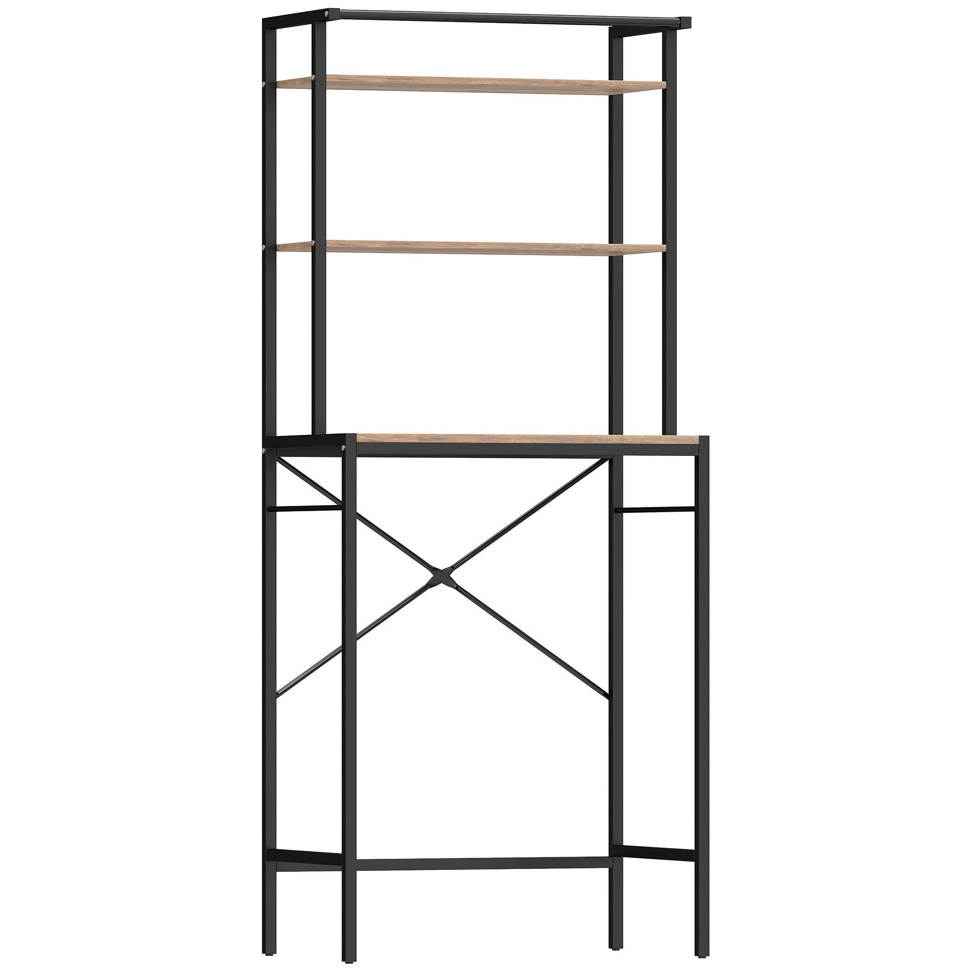 HOMCOM Waschmaschinenregal Badezimmerregal mit Trockenstange, 3 Ebenen, Regal über Waschmaschine & Toilette für Bad, Waschküche, 67 x 40 x 161,8 cm, Braun Aosom
