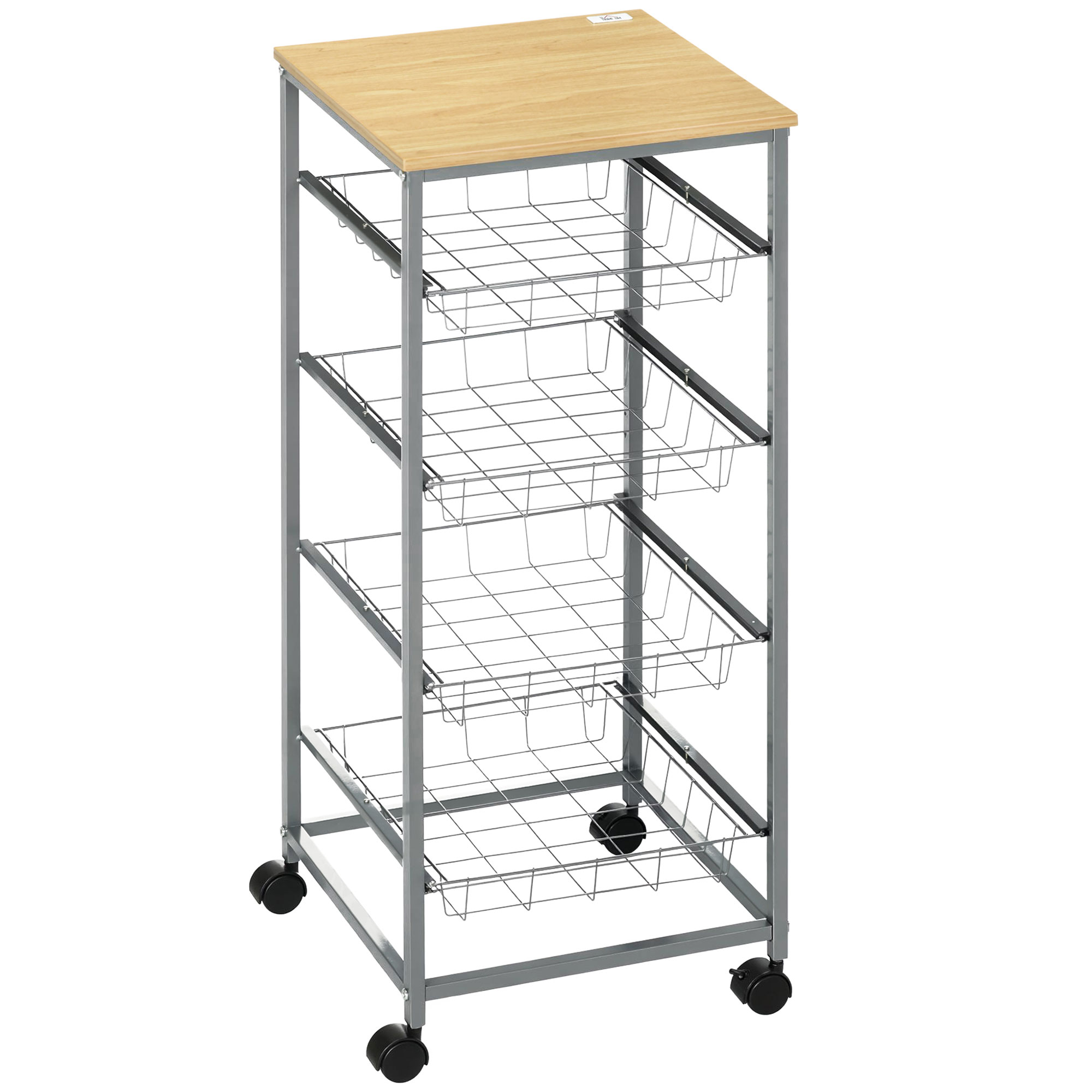 HOMCOM Servierwagen Küchenwagen mit Metallkörben 36,5 x 36,5 x 89 cm Küchentrolley Beistellwagen Silber für Küche & Esszimmer Aosom.de
