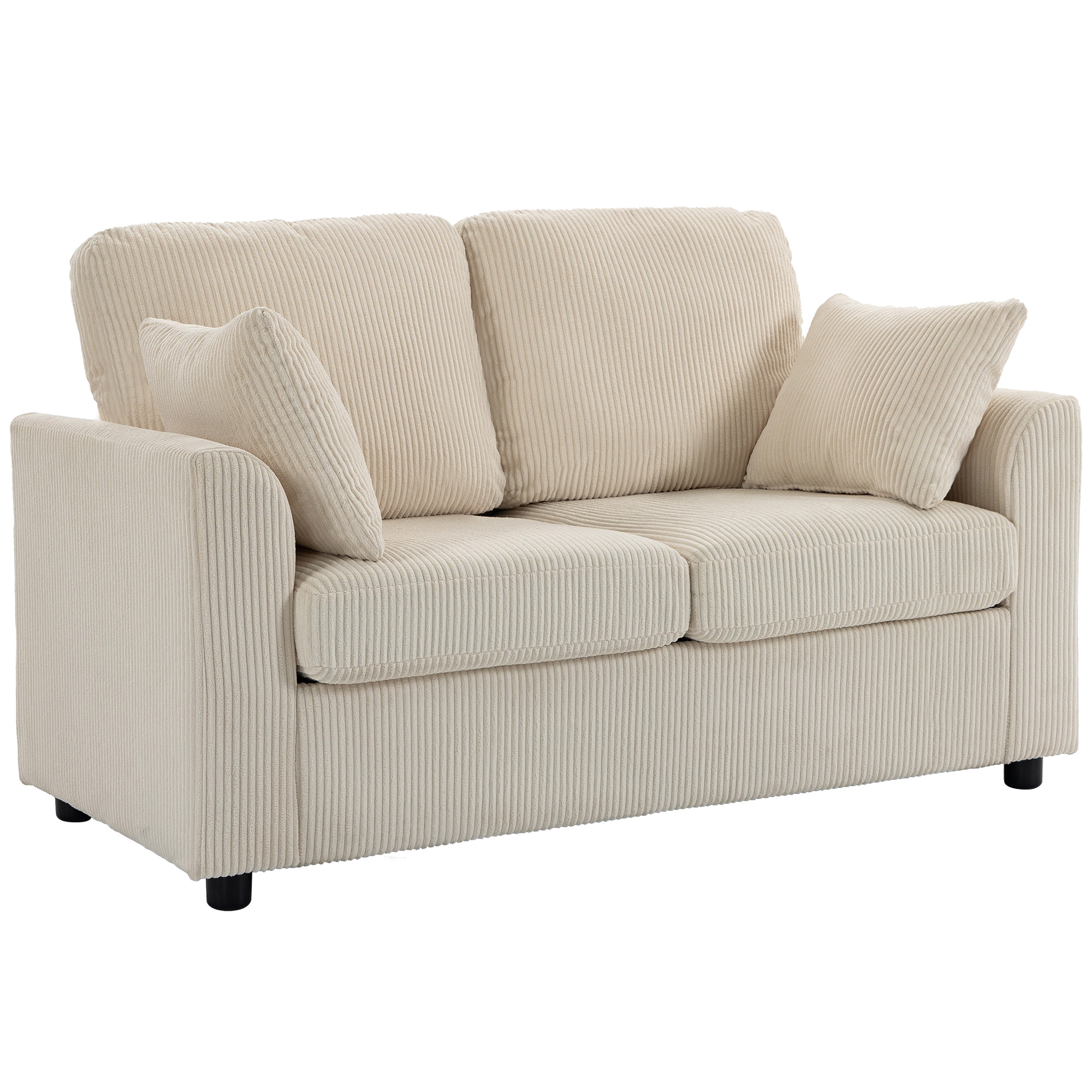 HOMCOM 2‑Sitzer‑Sofa aus Kordsamt, 144 cm Sofa mit breiter gepolsterter Sitzfläche, dicker Federkern‑Sitz, 2 Kissen, moderner Stil, für Schlafzimmer, Wohnung, kleine Räume, Beige Aosom