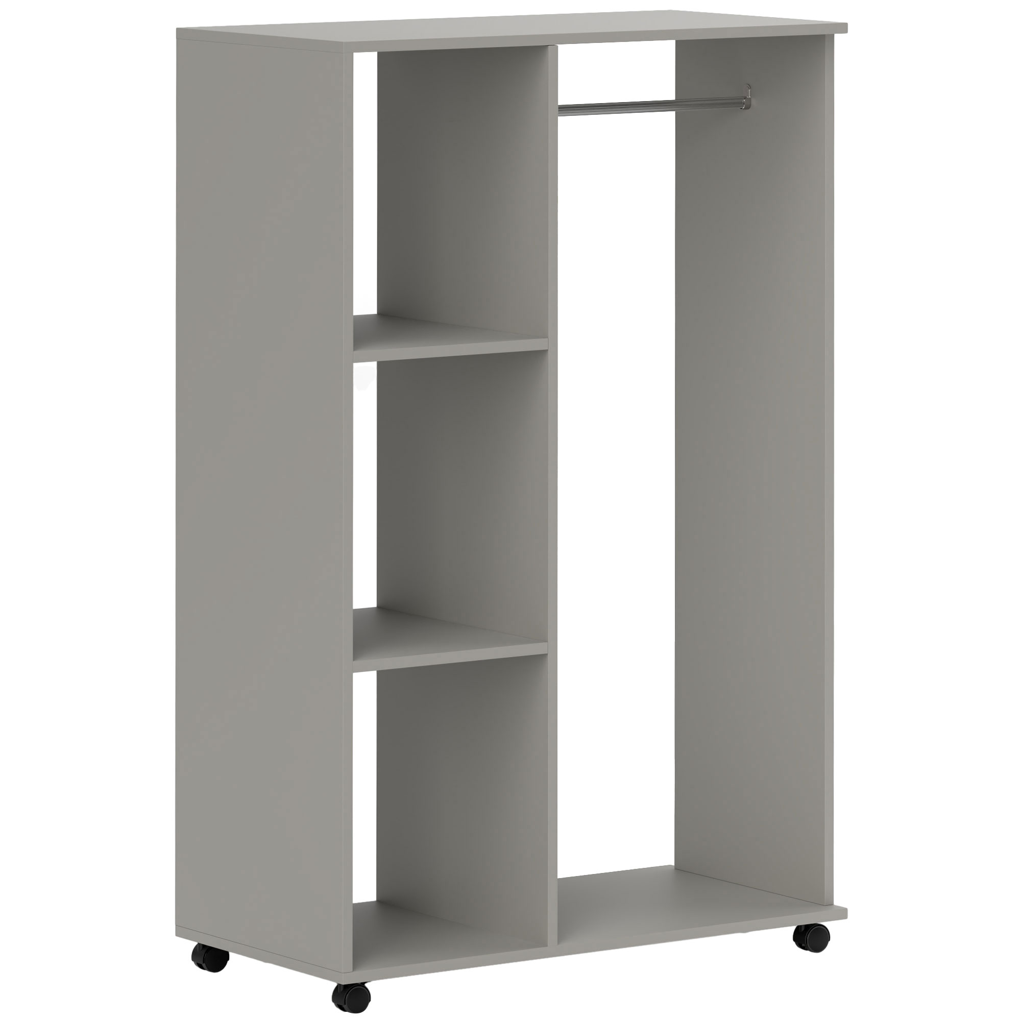 HOMCOM Rollbarer Kleiderschrank mit 4 Rollen, Kleiderstange und offenen Regalen, rollender Garderobenschrank für Schlafzimmer, 80x40x128cm, grau Aosom