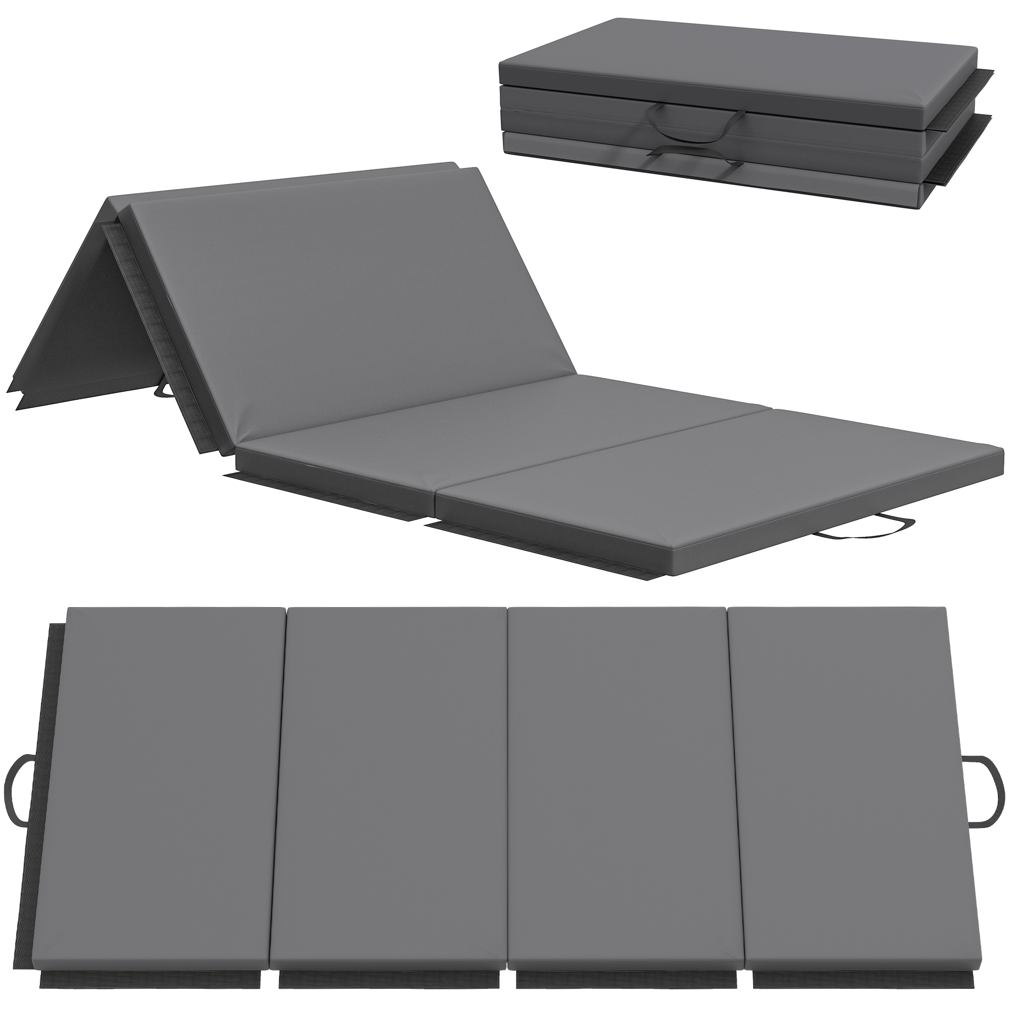 HOMCOM Trainingsmatte, Faltbare Fitnessmatte Sportmatte mit Griffen Gymnastikmatte Gymnastik Tumbling Matte für Yoga, MMA, Fitness, Pilates, Synthetikbezug, Grau, 180 x 80 x 5 cm Aosom