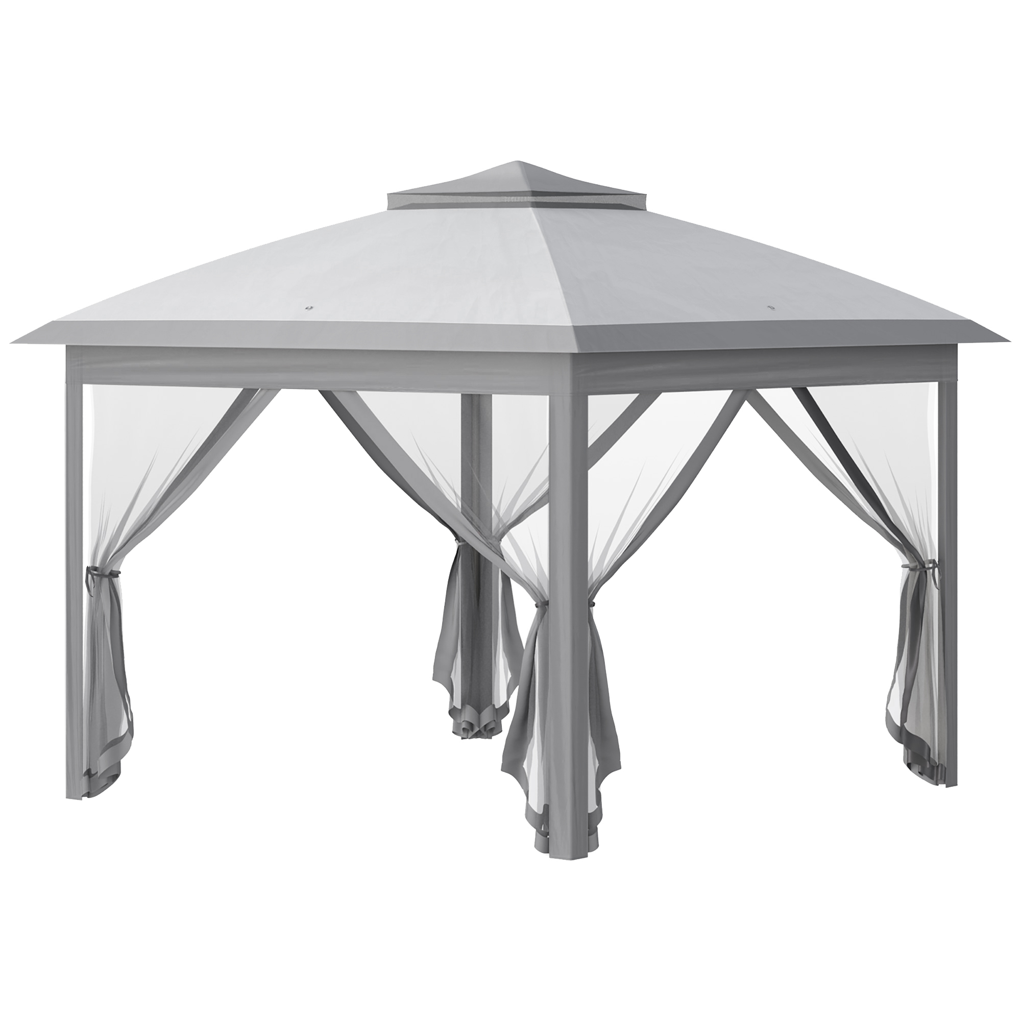 Outsunny Tonnelle 3 x 3 m Garten-Pavillon Pop-up Faltzelt Doppeltes Dach 4 abnehmbare Mückennetze + Tragetasche Oxford-Gewebe Metall Grau Aosom