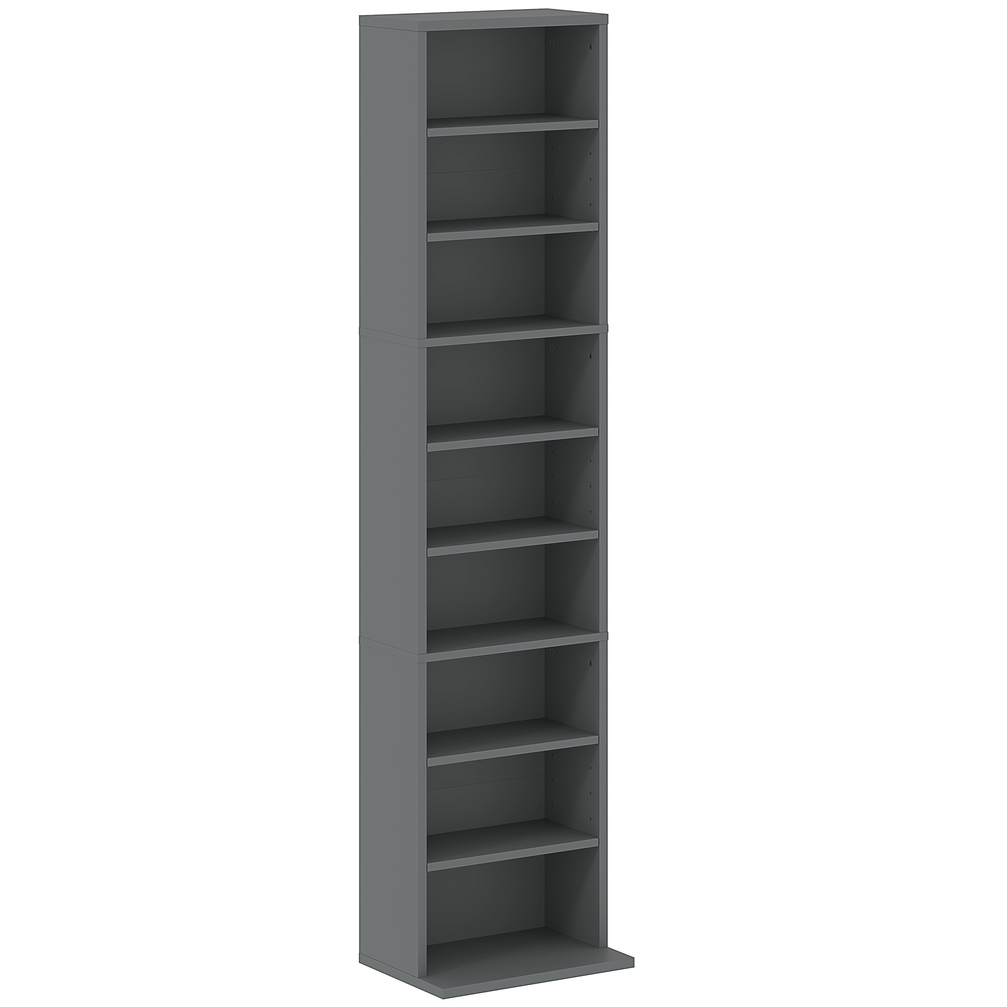 HOMCOM CD- und DVD-Aufbewahrung, Multimedia-Regal, max. Kapazität 260 CDs/120 DVDs, 9 Fächer und 6 verstellbare Einlegeböden, für Wohnzimmer, Schlafzimmer, Büro, 33 x 24 x 140 cm, grau Aosom
