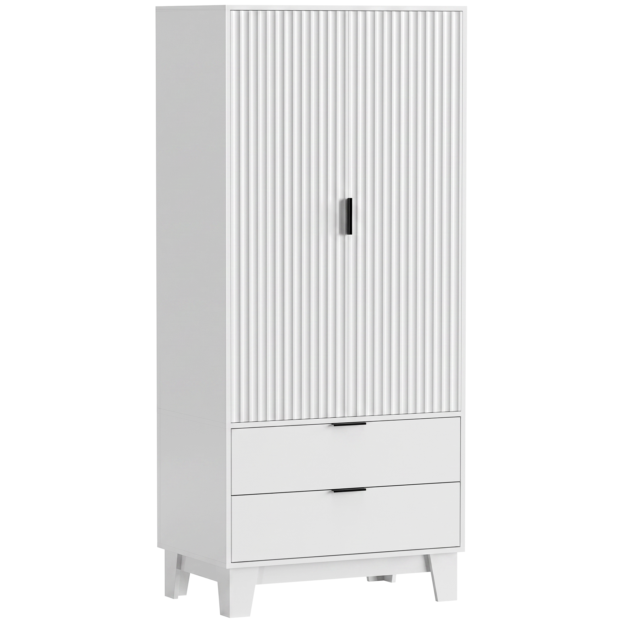 HOMCOM Kleiderschrank mit 2 gerillten Soft-Close-Türen, 2 Schubladen und Kleiderstange, moderner Stil, 80 x 50 x 180 cm, weiß   Aosom