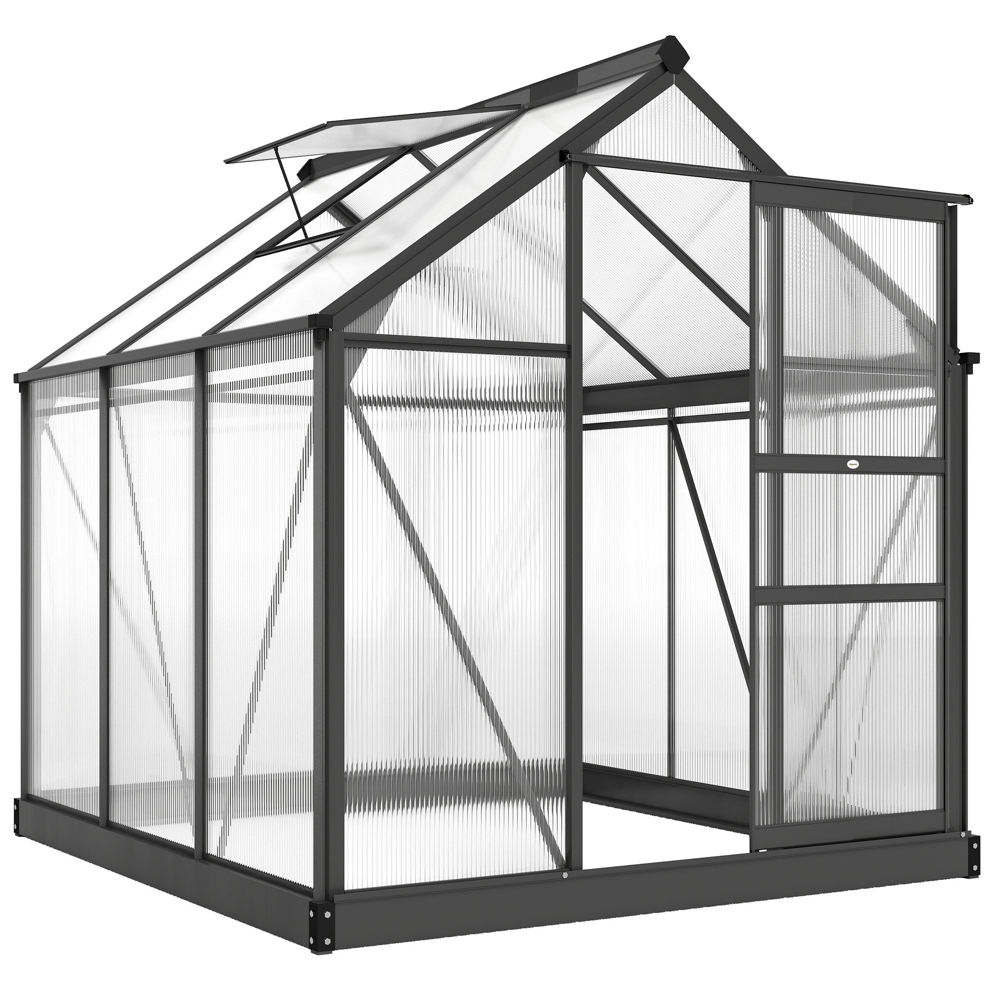 Outsunny Gewächshaus Aluminium 3,65m² 190x192x201cm mit Fundament Dachfenster Schiebetür 4 mm Platten, UV-beständig Treibhaus Aufzucht Tomatenhaus Pflanzenhaus Frühbeet für Garten Outdoor Aosom