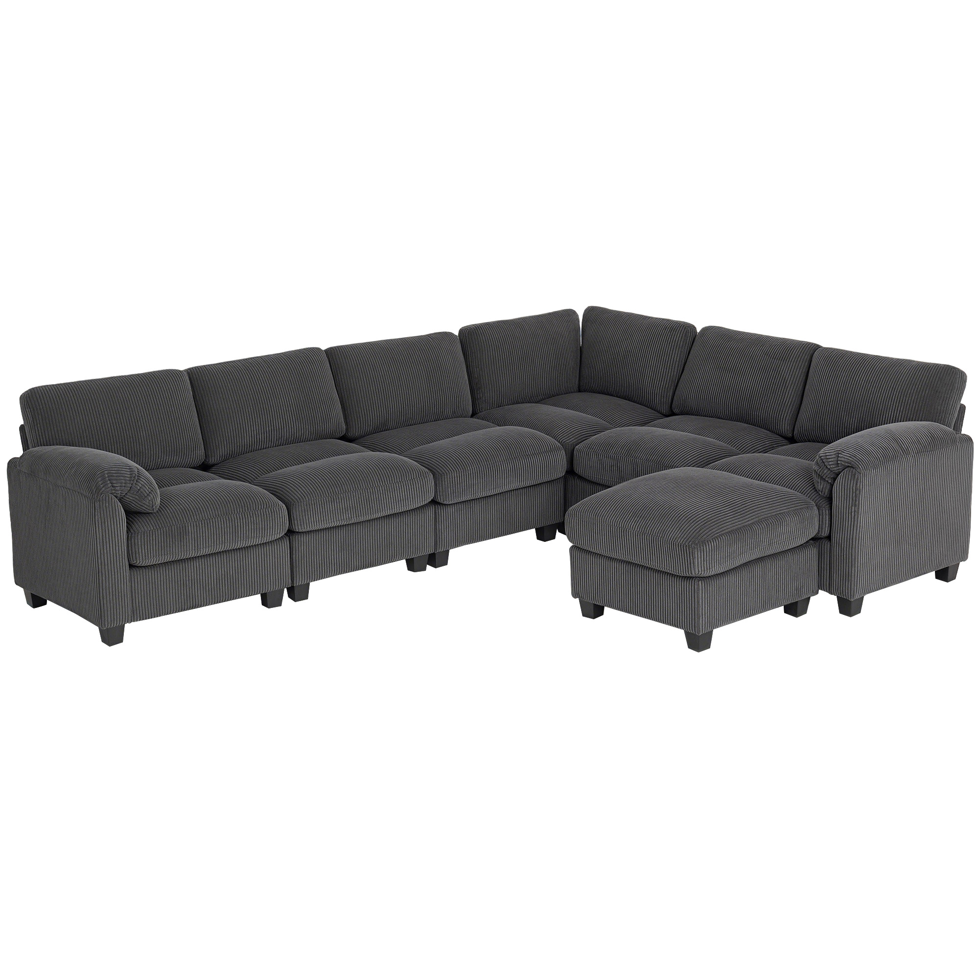 HOMCOM Ecksofa, U-Form 292x224 cm Sofa Couch, Eckcouch mit Federpolsterung, dick gepolsterte Armlehnen, beweglicher Ottomane, Schlafsofa Wohnlandschaft aus Cord für Wohnzimmer, Dunkelgrau Aosom