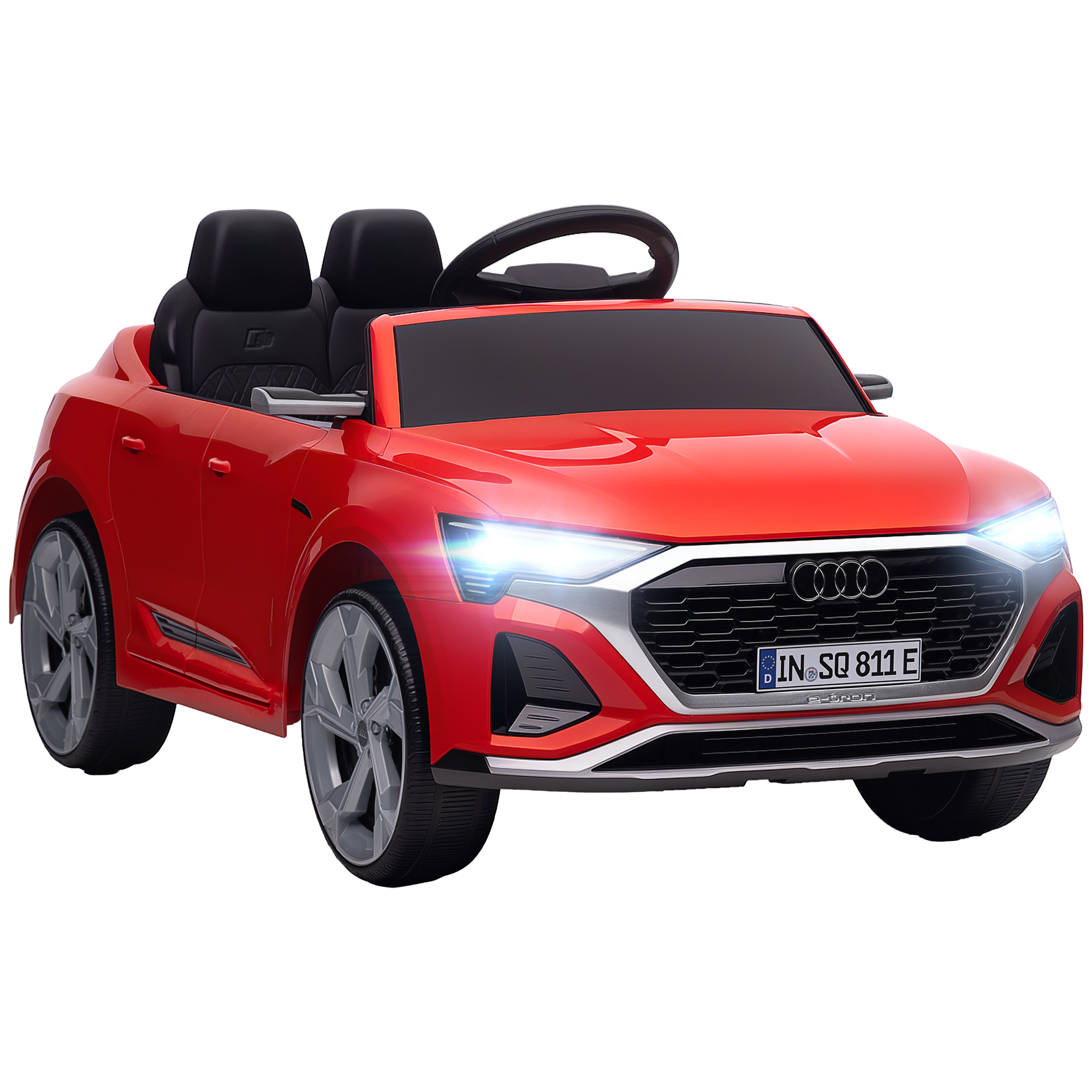 AIYAPLAY Kinder Elektroauto 12V Kinderauto mit 2,4G Fernbedienung, 2 Motoren MP3 Musik & Hupe, Elektrofahrzeug mit Scheinwerfer, 4 gefederte Räder für 3-4 Jahre Kinder, Rot Aosom