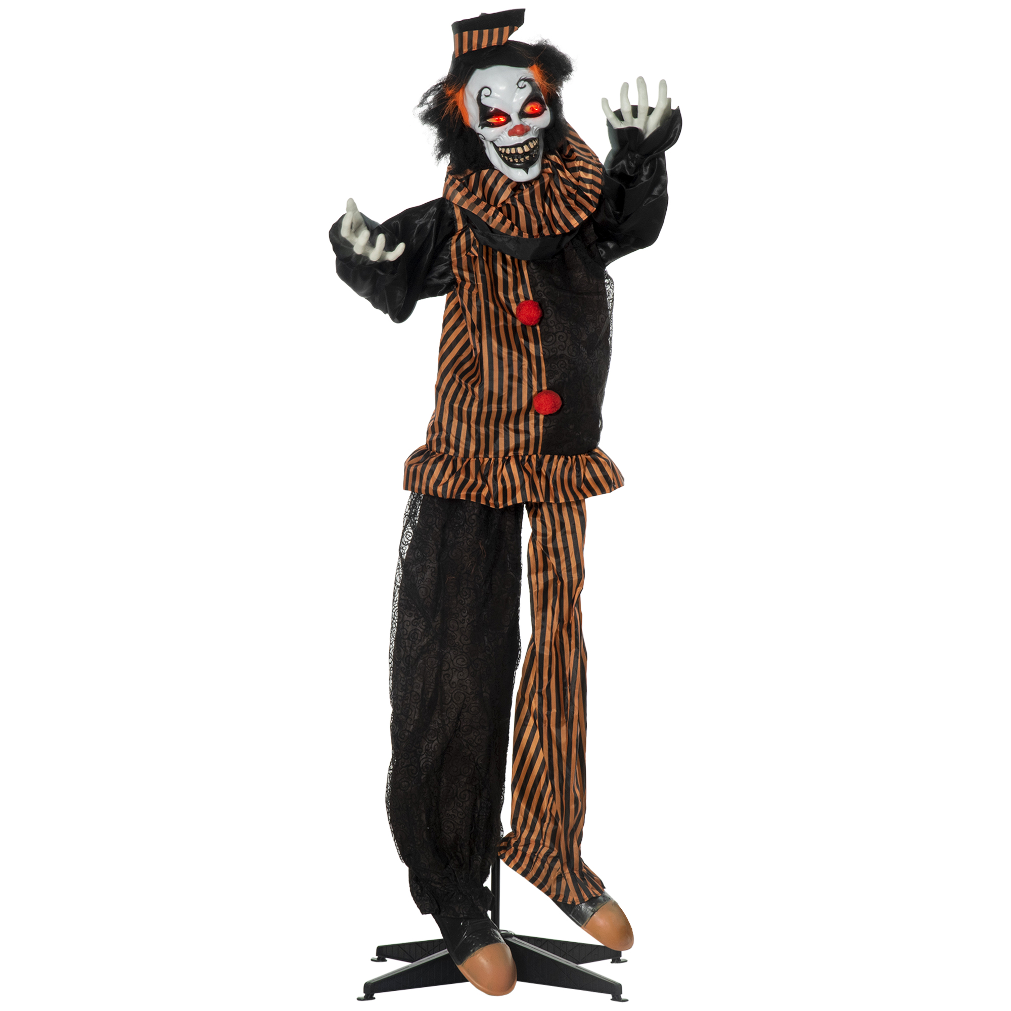 Outsunny 1,7m Halloween Dekoration Horror-Clown mit Soundfunktion & Spezialeffekten, rote leuchtende Augen, beweglich, gruselige Atmosphäre   Aosom.de