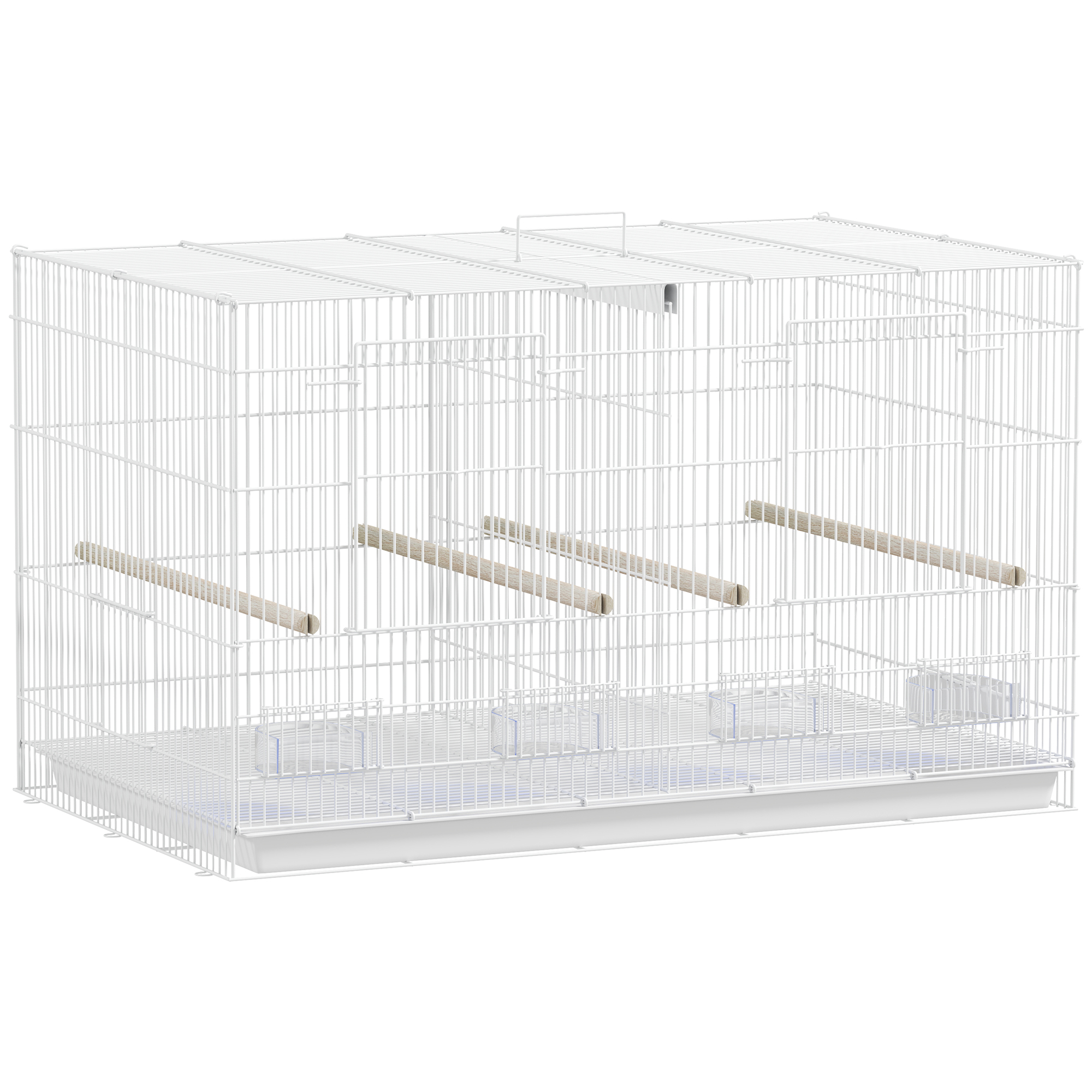 PawHut Vogelkäfig Innenvoliere aus Stahl mit Trennwand, 4 Holzsitzstangen, herausziehbare Auffangschale, 4 Futternäpfe, für Wellensittiche, Kanarienvögel, Finken, 76 x 46 x 46 cm, Weiß Aosom