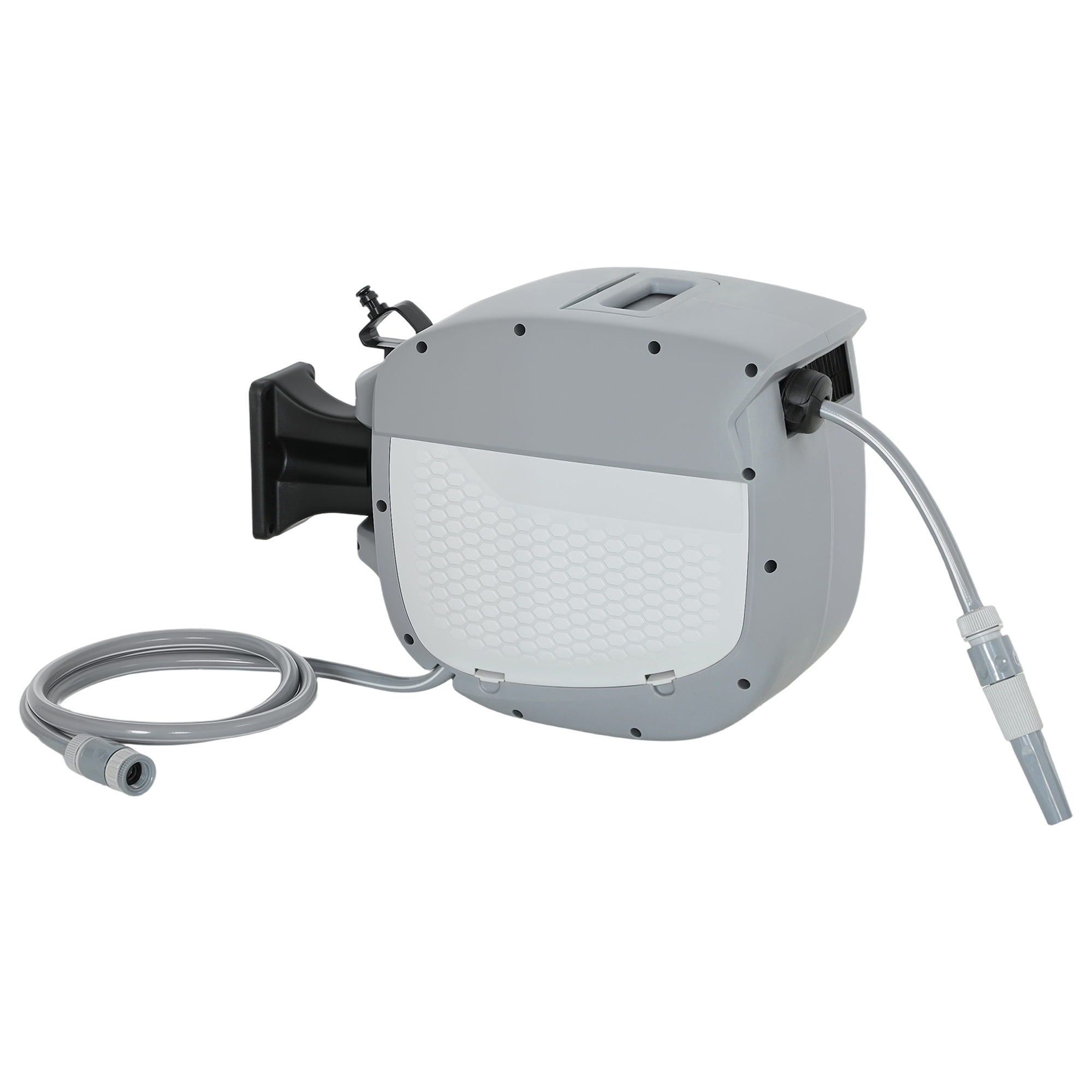Outsunny Schlauchtrommel mit Gartenschlauch 20 m, 180° schwenkbar Schlauchbox mit automatische Aufrollung Selbstverriegelung, Schlauchaufroller zur Wandmontage, Wasserschlauchaufroller, Grau   Aosom