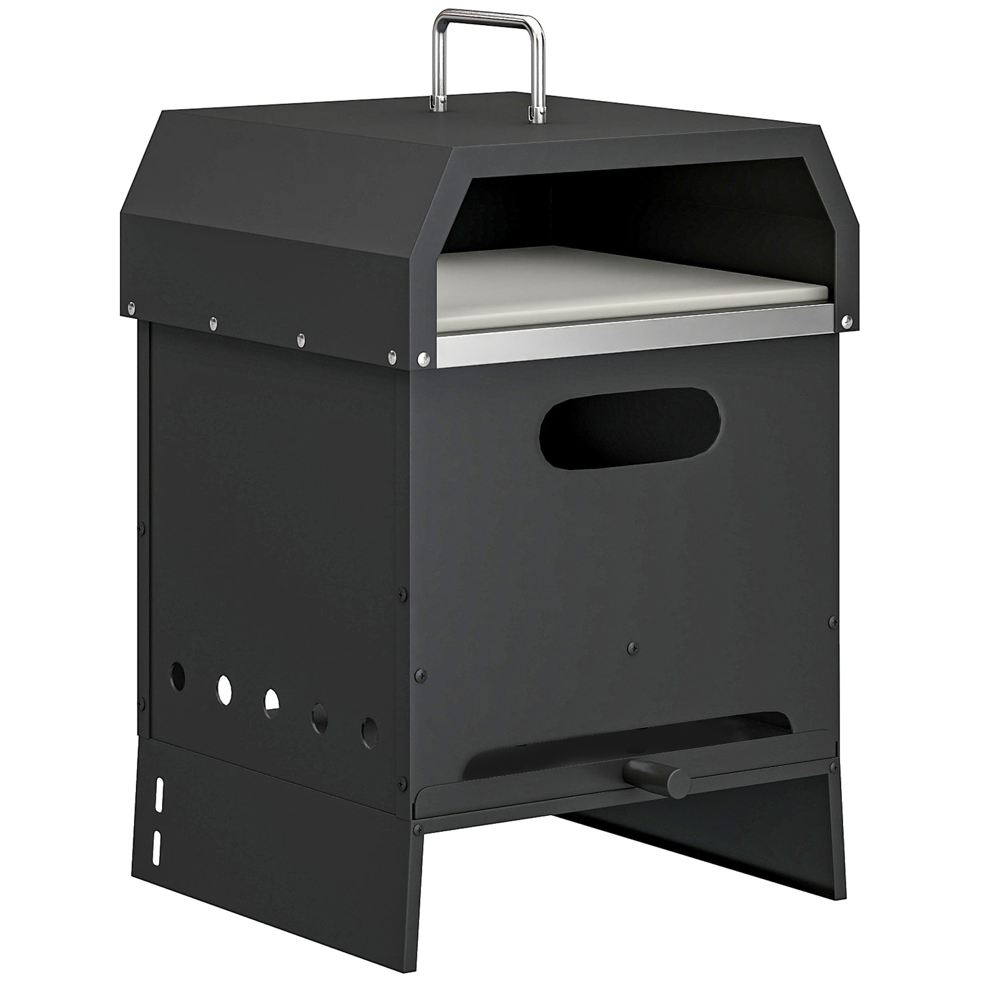 Outsunny 3-in-1 Outdoor Pizzaofen Holzbefeuerter Pizza Ofen Edelstahl 2 Ebene Backofen mit Pizzastein Griffen Pizzaschaufel Tragbarer Pizzaöfen für Garten Party   Aosom
