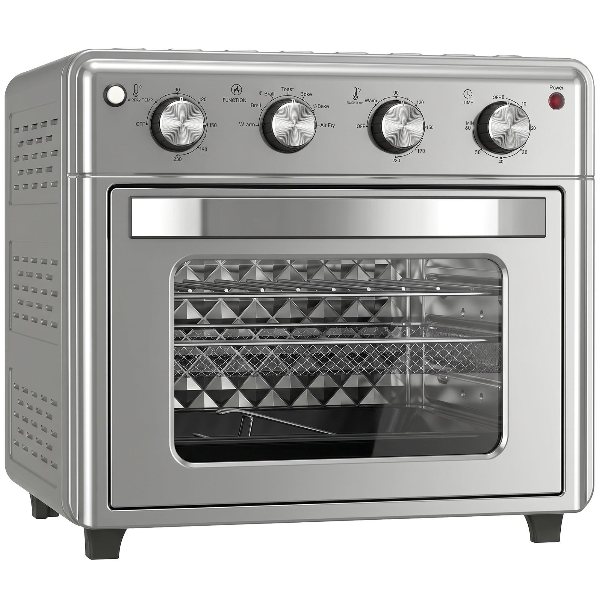 HOMCOM Multifunktionaler elektrischer Tischofen Mini-Backofen Toaster 30 L 1600 W Heißluftfritteuse mit 7 Heizmodi Timer und einstellbarer Temperatur 43x39x39 cm Silber Aosom
