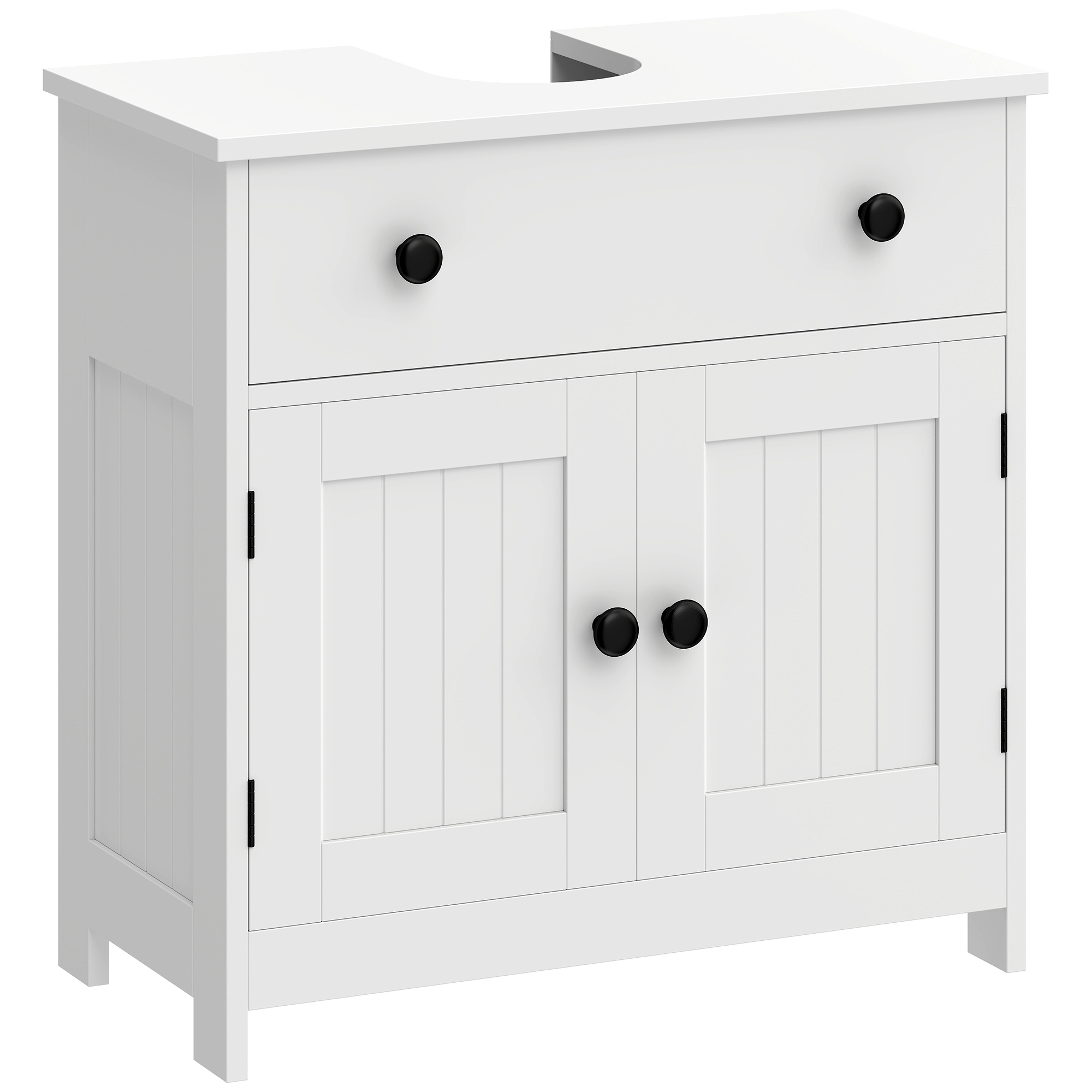 HOMCOM Unterschrank für Waschbecken, moderner Bad-Unterschrank mit Soft-Close-Scharniere, Schublade, 2 Türen, U-Aussparung für Waschbecken ohne Säule, 60 x 30 x 60 cm, weiß   Aosom