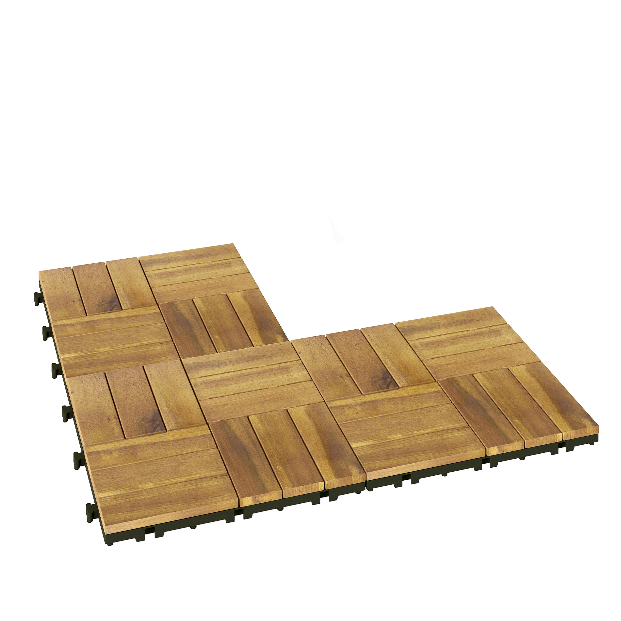 Outsunny Terrassenfliesen 31 x 31 cm 10 Stück / 0,91m² Klickfliesen aus Akazienholz Balkonfliesen mit Klicksystem Fliesen in Holzoptik Bodenbelag Fliese Holzfliesen für Terrasse Balkon Naturholz Aosom