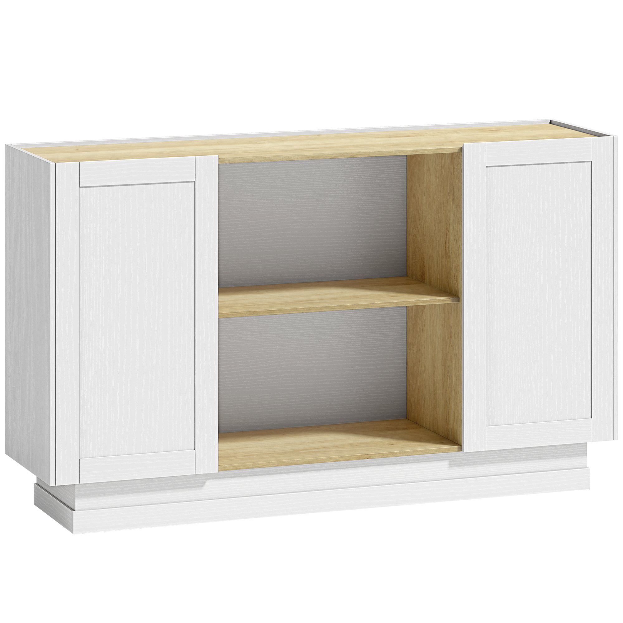 HOMCOM Küchen-Sideboard im rustikalen Stil, Sideboard mit 2 offenen Regalen, 2 Schränken und Soft-Close-Türen, für Esszimmer, Wohnzimmer, 133x35x79.7 cm, Natürliche Holzoptik und Weiß   Aosom
