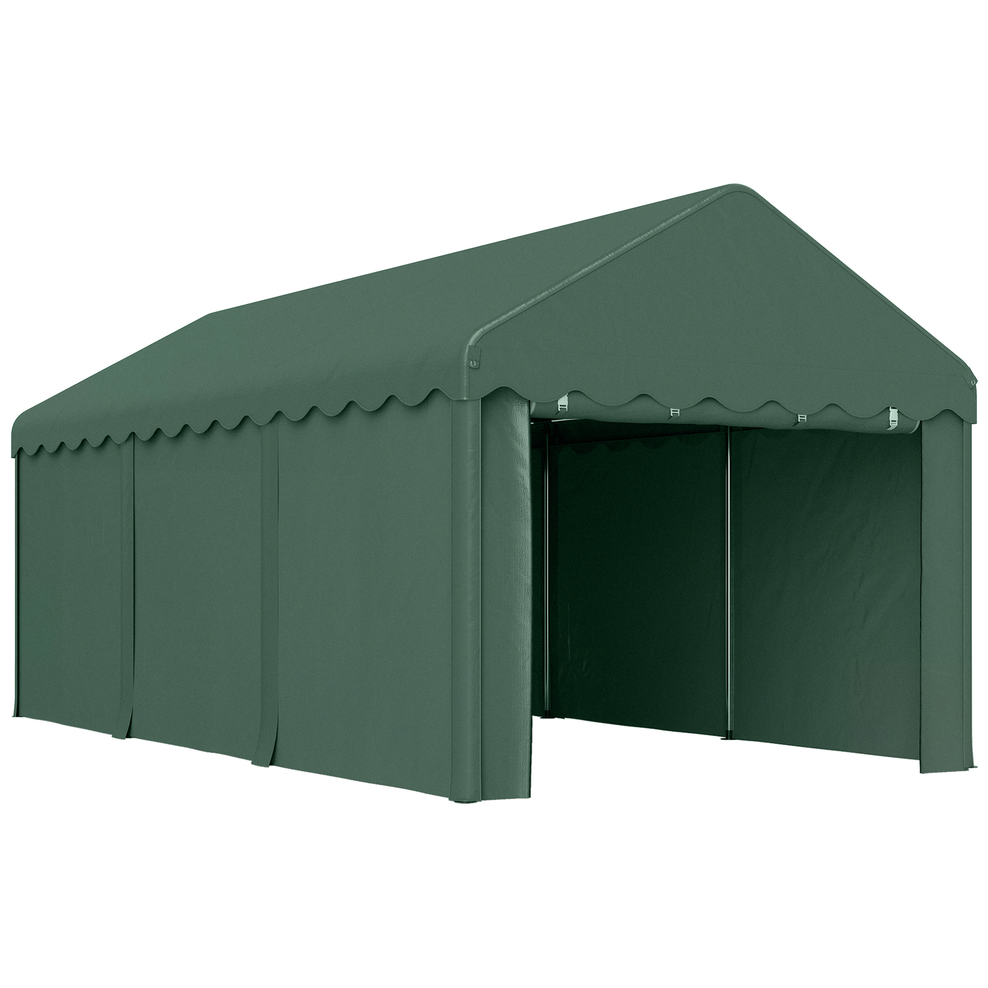 Outsunny 3x6 m zeltgarage, Tragbarer Carport, Fahrzeugunterstand mit 2 Eingängen, Polyesterdach, für Autos, Boote, Gartengeräte, Dunkelgrün   Aosom